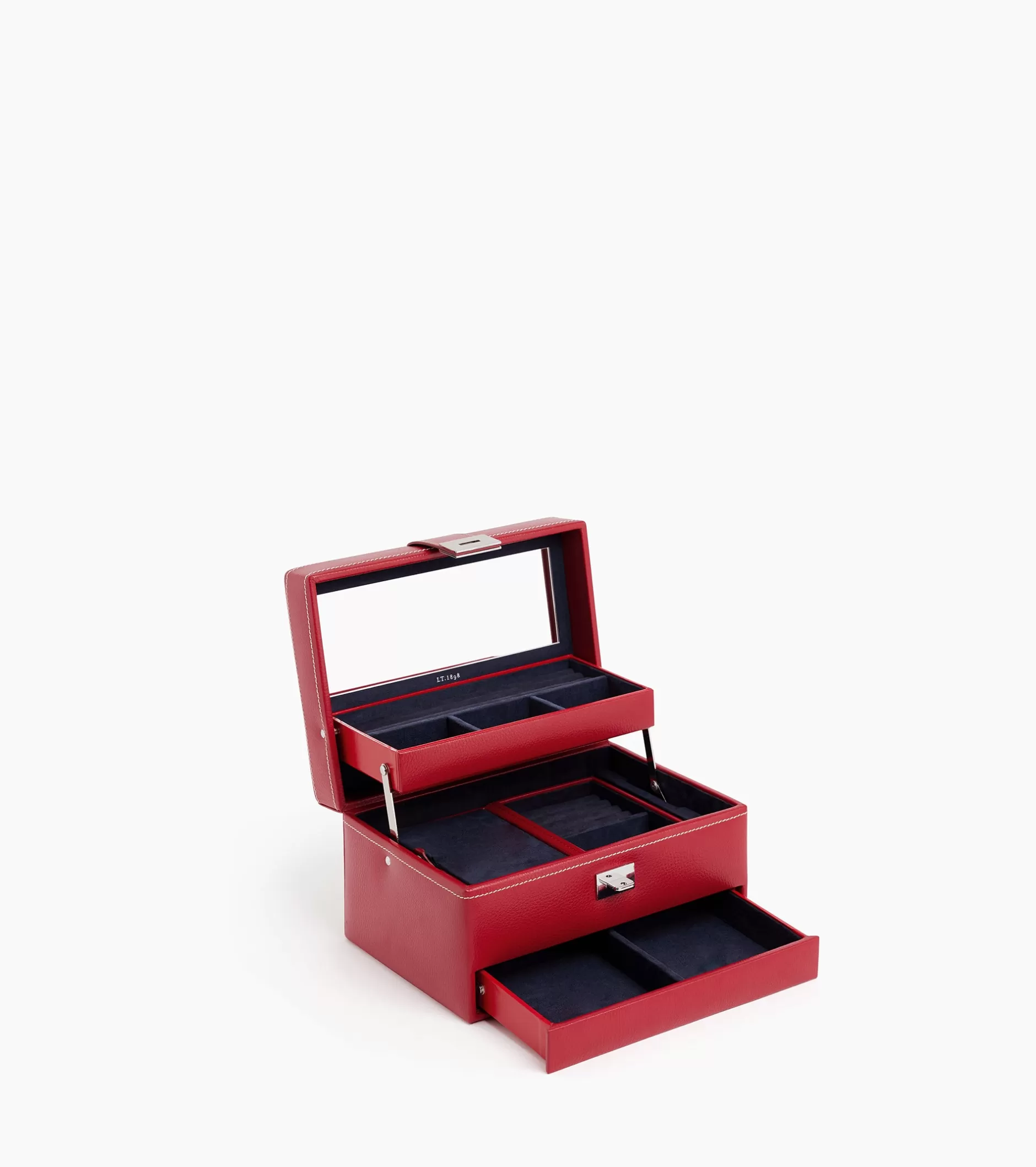 Femme Le Tanneur Boite à bijoux moyen modèle ouverture automatique en cuir - Garnet red