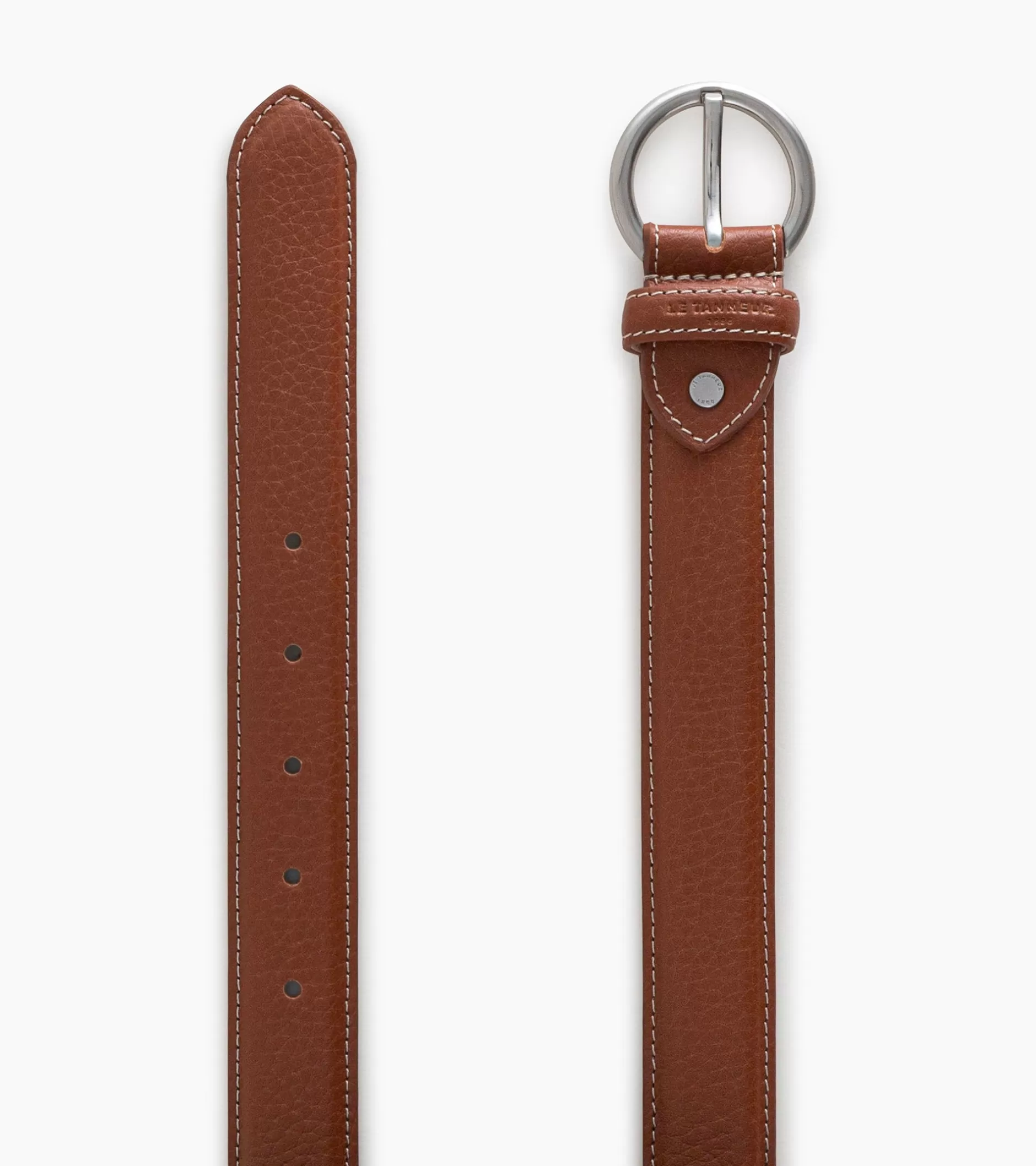 Femme Le Tanneur Ceinture femme avec boucle ronde en cuir grainé - Marron tan