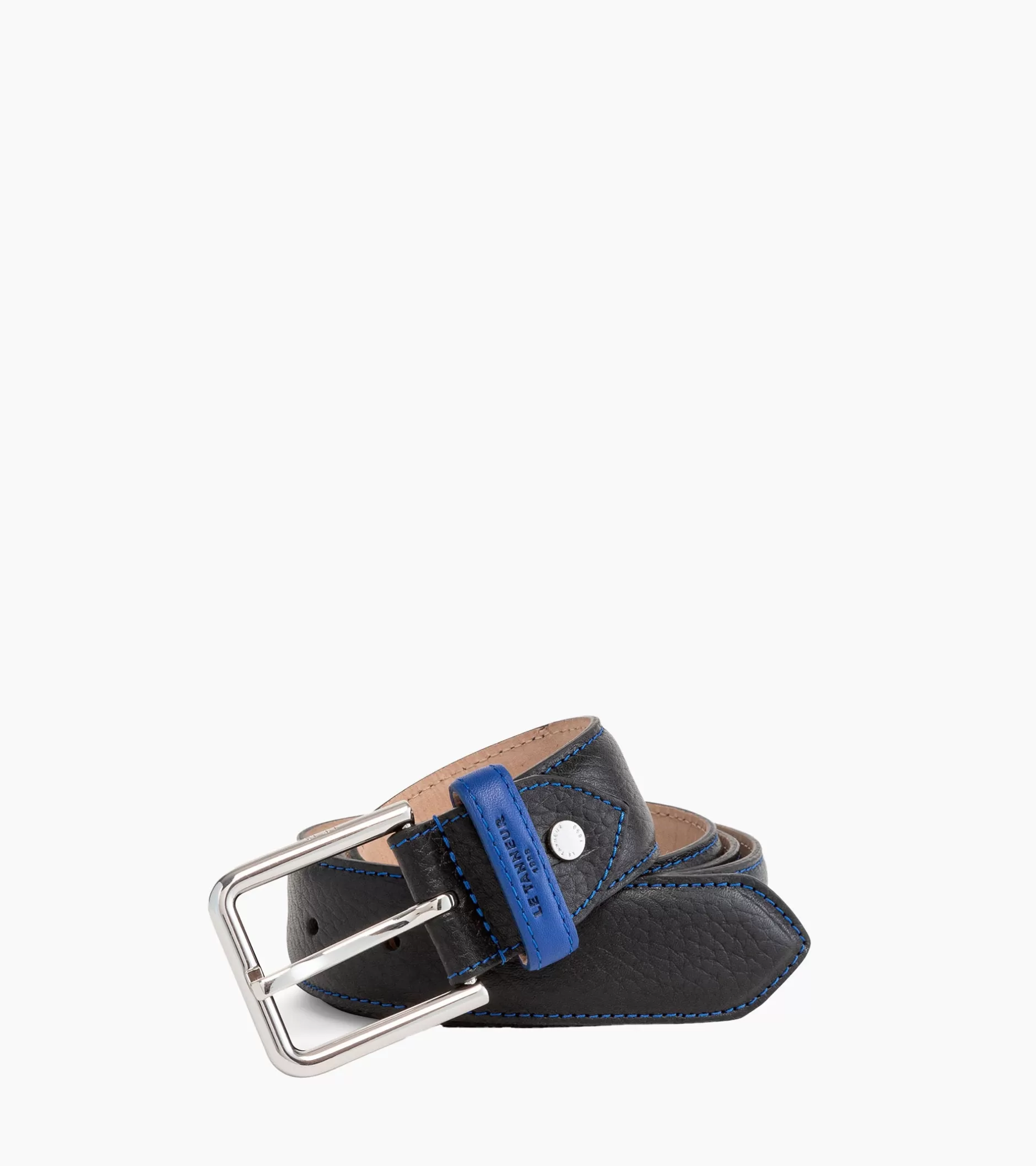 Homme Le Tanneur Ceinture homme avec boucle carrée Charles en cuir grainé - Noir et Bleu