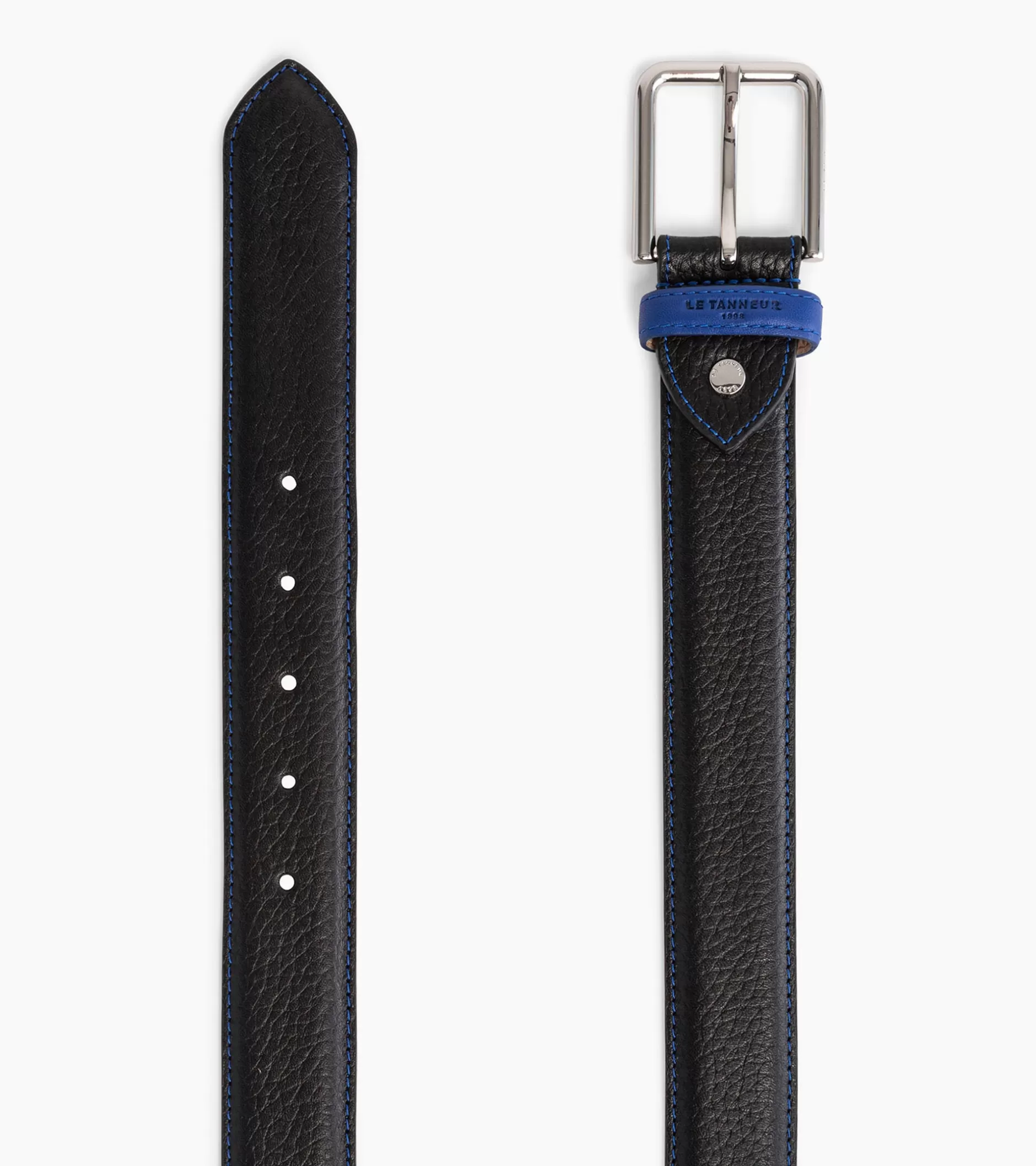 Homme Le Tanneur Ceinture homme avec boucle carrée Charles en cuir grainé - Noir et Bleu