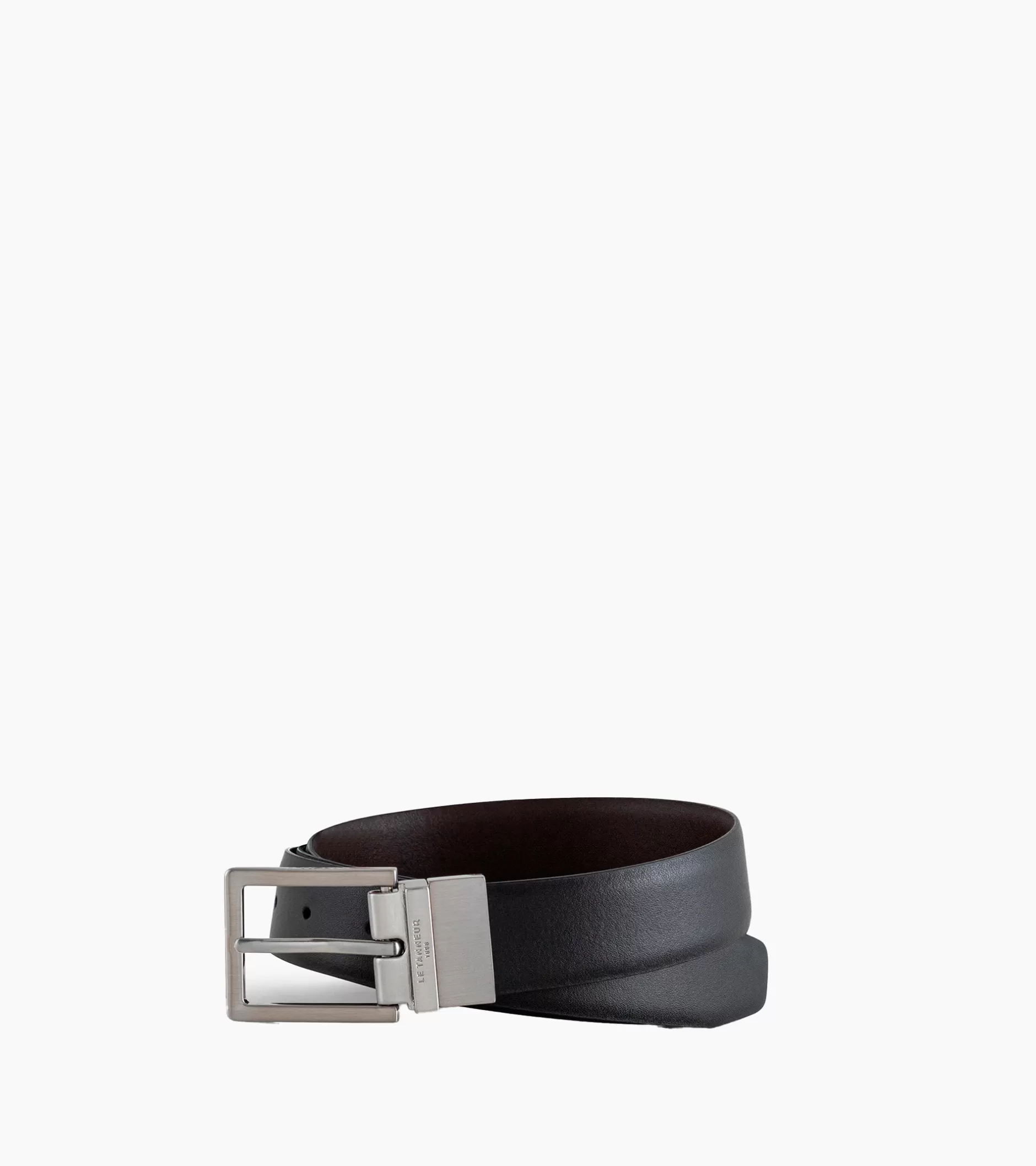 Homme Le Tanneur Ceinture homme classique avec boucle carrée en cuir lisse - Noir et Marine