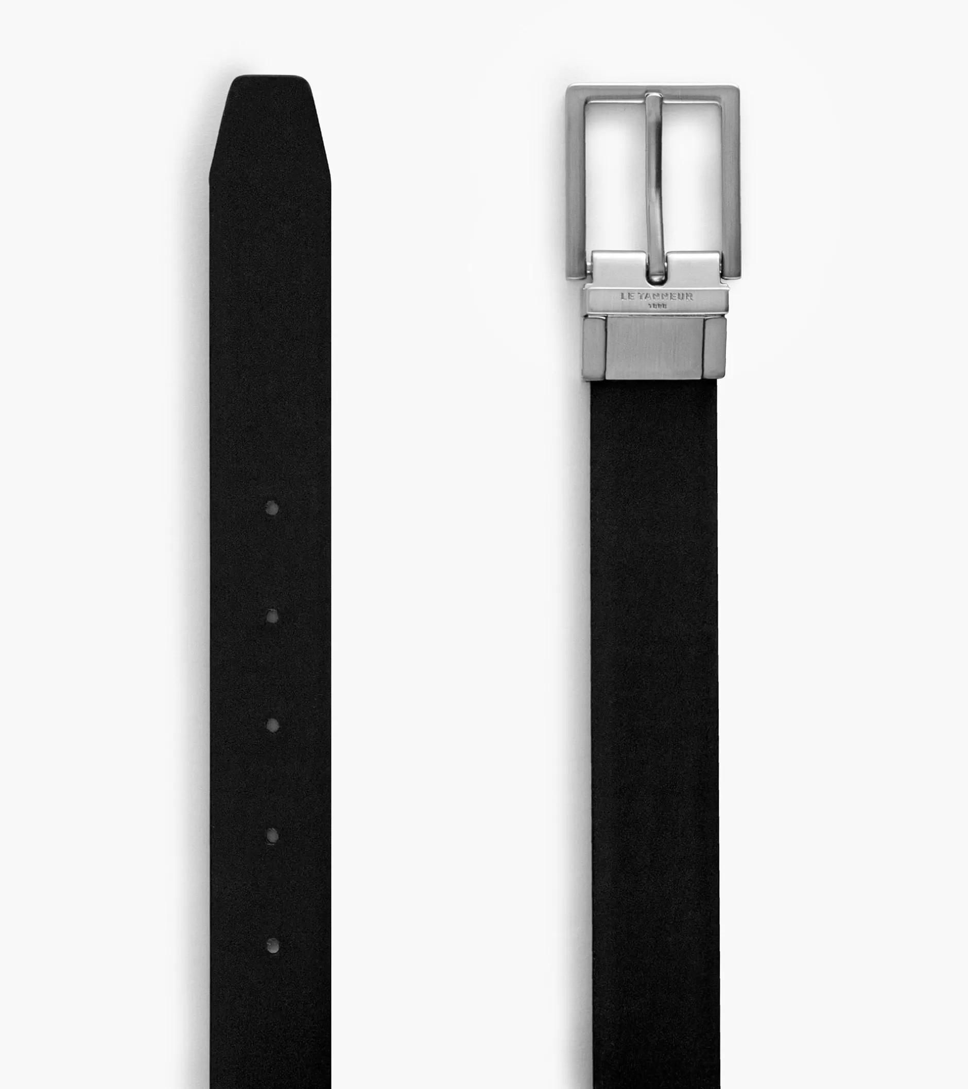 Homme Le Tanneur Ceinture homme classique avec boucle carrée en cuir lisse - Noir et Marine