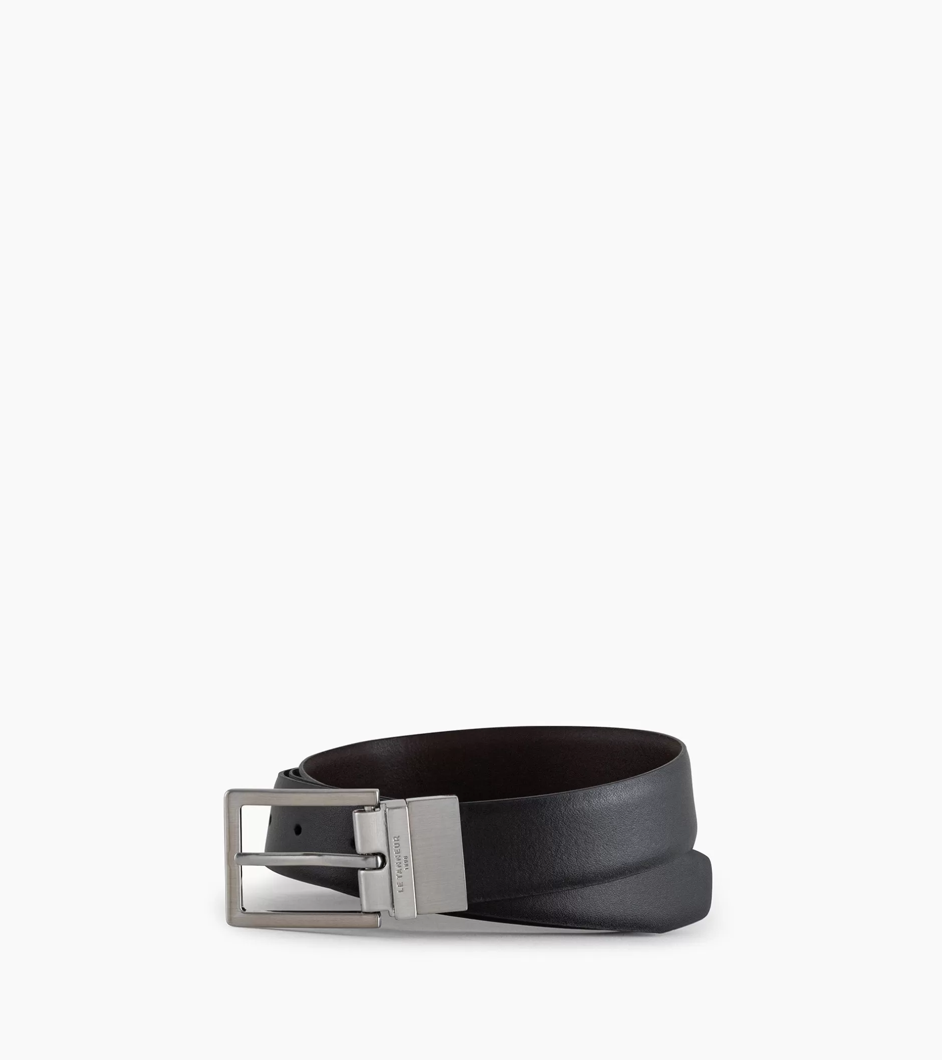 Homme Le Tanneur Ceinture homme classique avec boucle carrée en cuir lisse - Noir et Marron