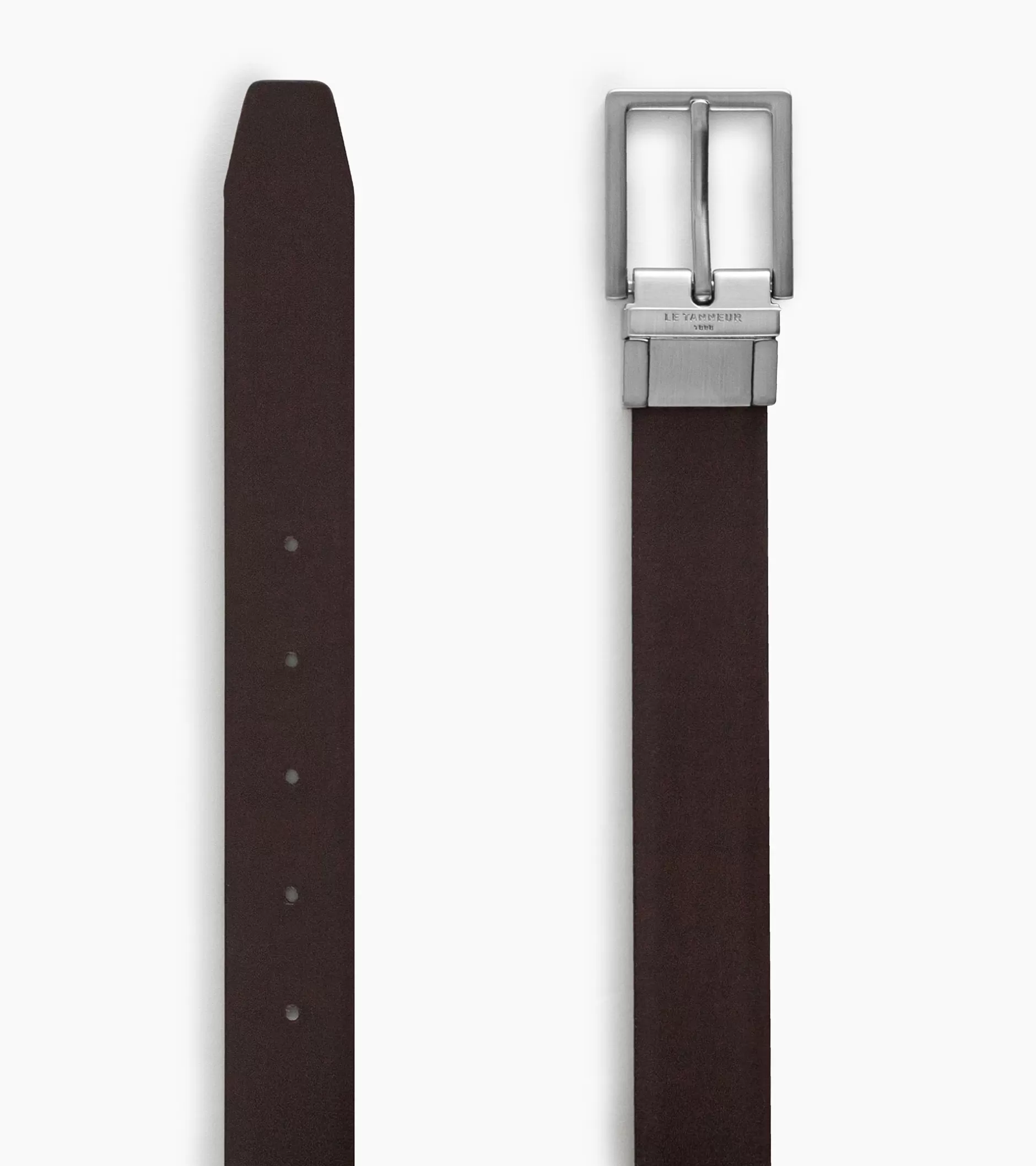 Homme Le Tanneur Ceinture homme classique avec boucle carrée en cuir lisse - Noir et Marron