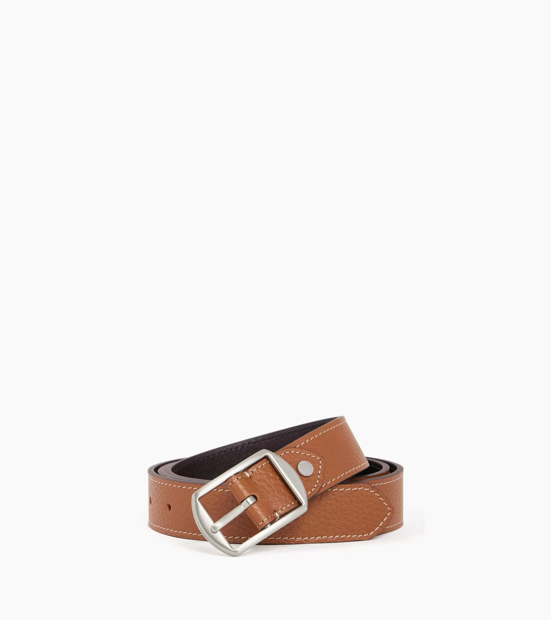 Homme Le Tanneur Ceinture réversible homme avec boucle carrée en cuir grainé - Black Brown