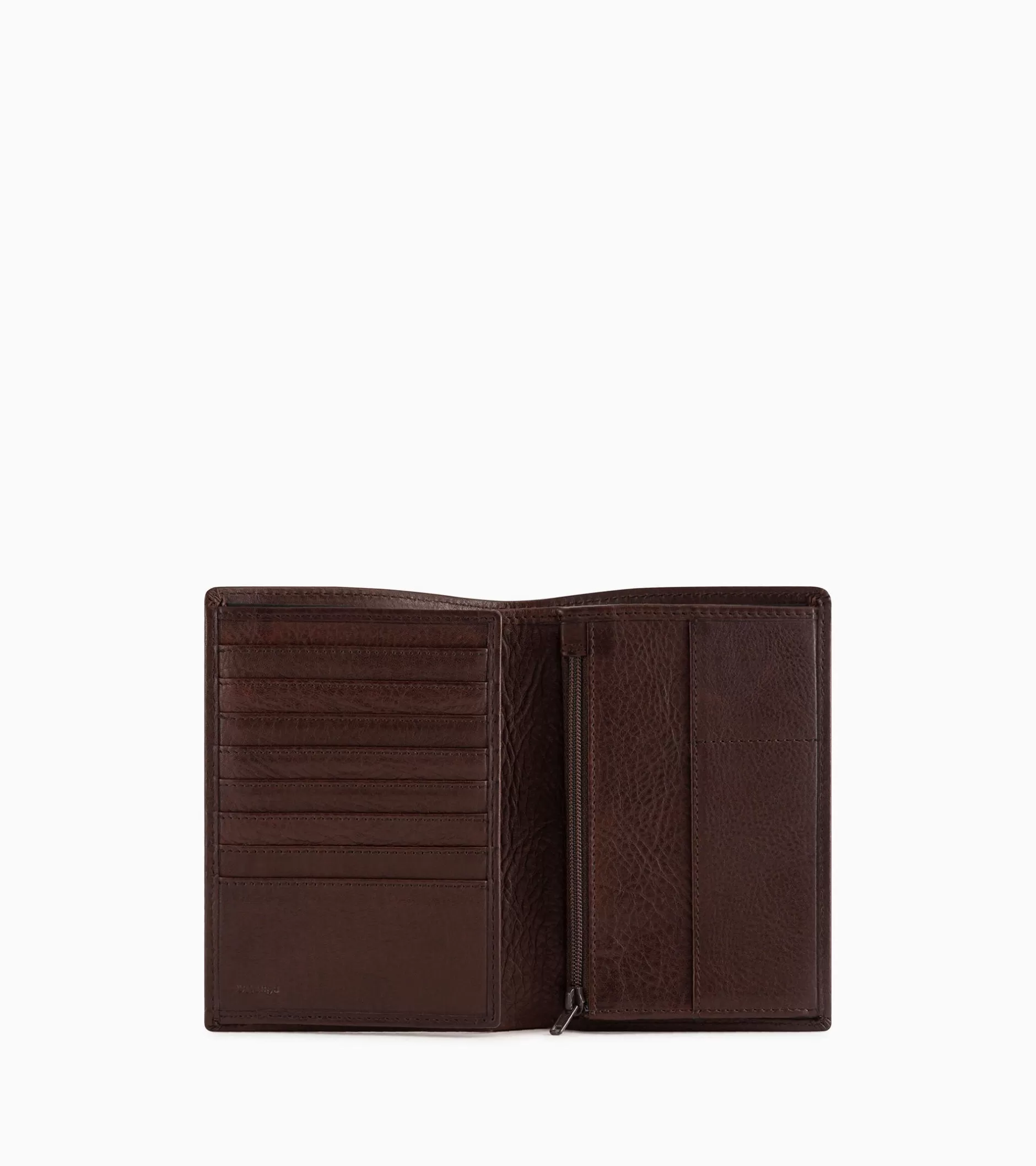Homme Le Tanneur Grand portefeuille vertical zippé 2 volets Gary en cuir huilé - Brown