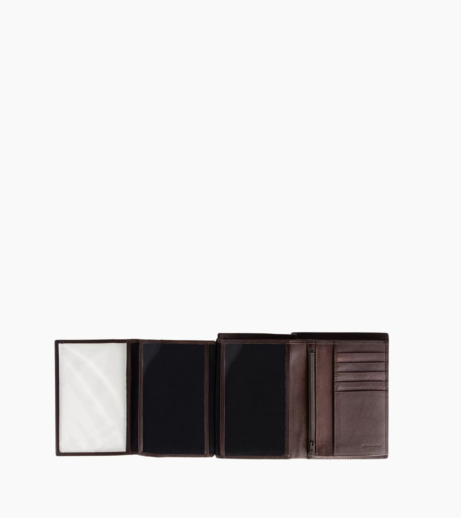 Homme Le Tanneur Grand portefeuille vertical zippé 3 volets Gary en cuir huilé - Brown