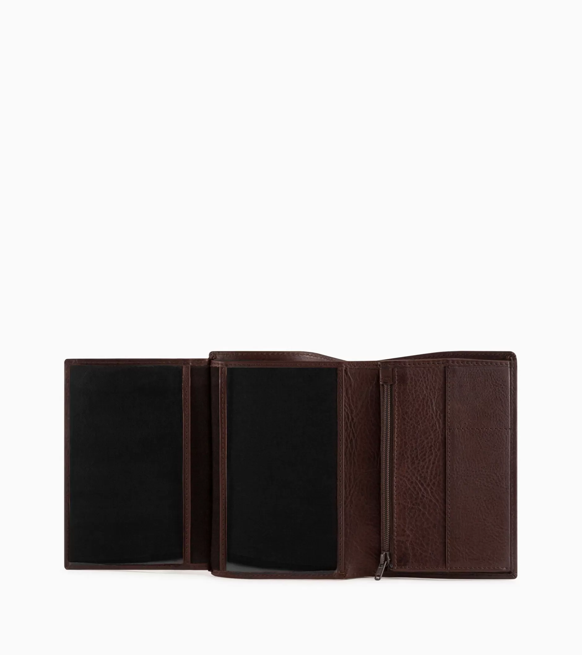 Homme Le Tanneur Grand portefeuille vertical zippé 2 volets Gary en cuir huilé - Brown