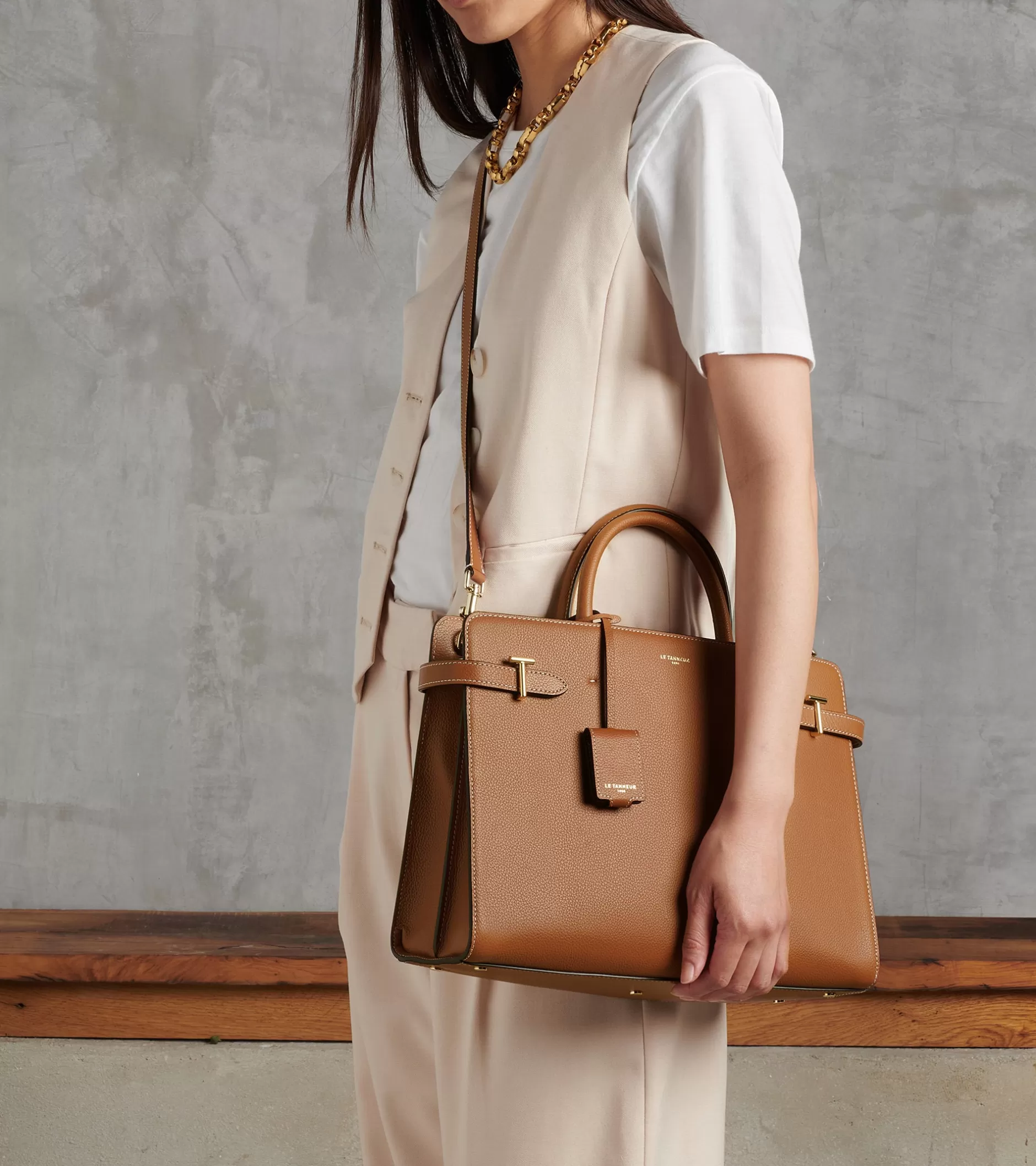 Femme Le Tanneur Grand sac à main Emilie en cuir grainé - Brown Tan