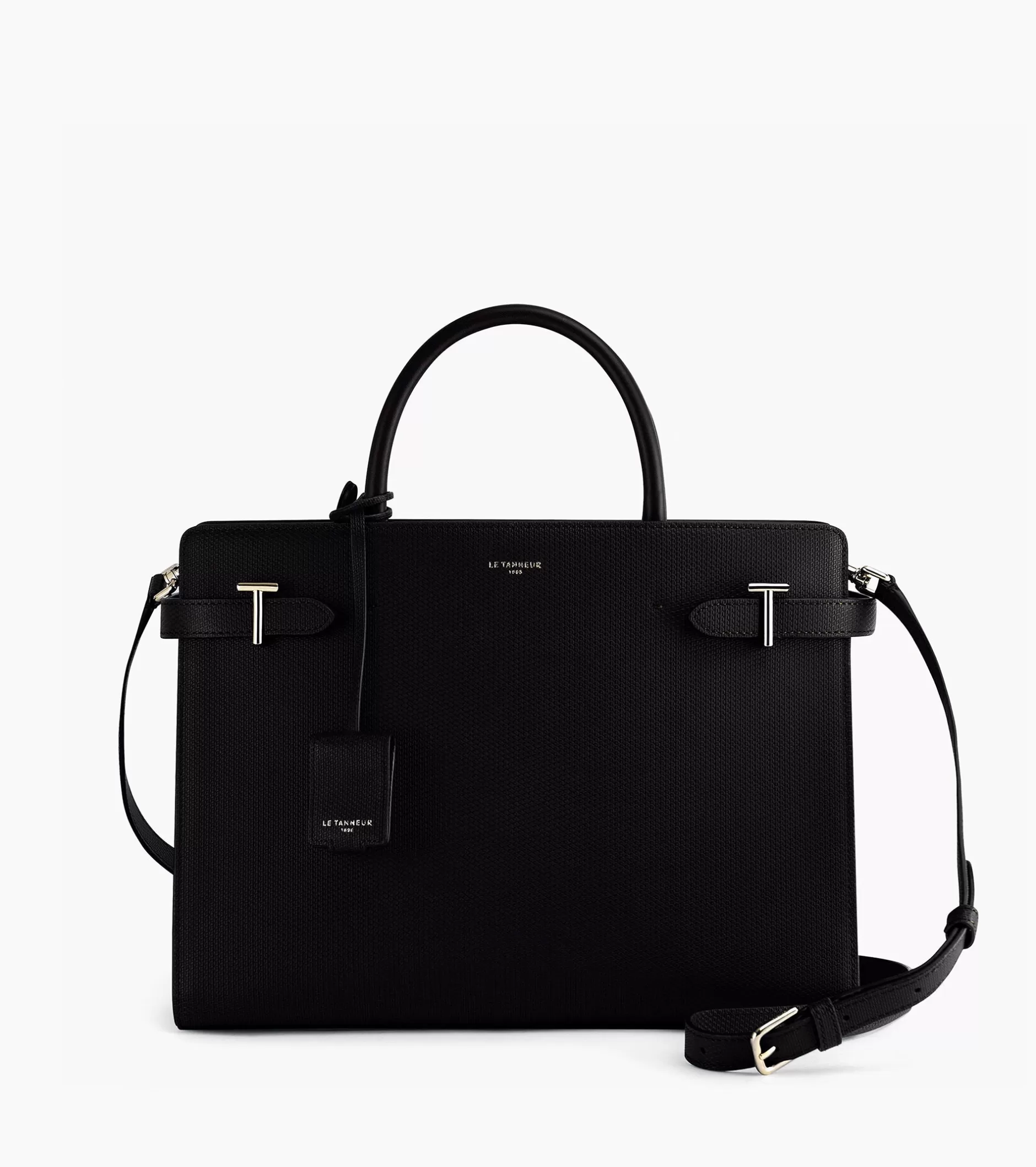 Femme Le Tanneur Grand sac à main Emilie en cuir signature T - Black