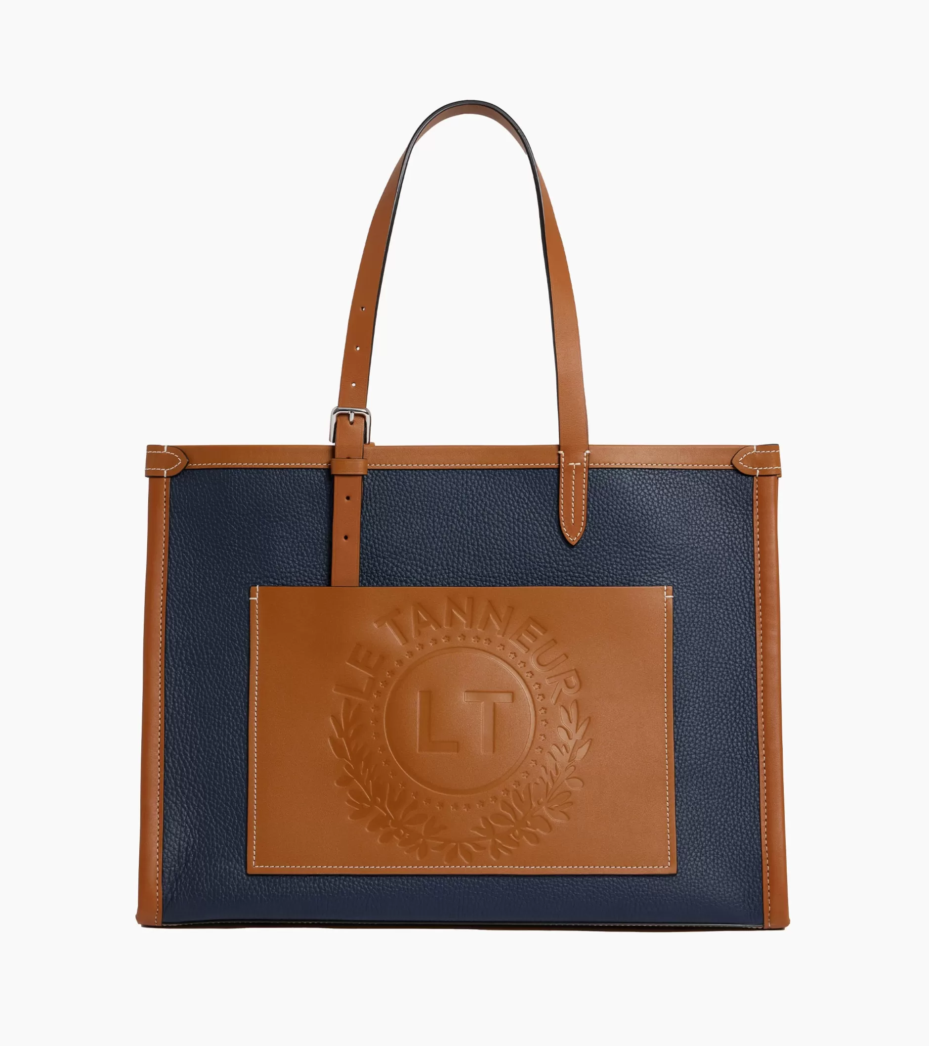 Femme Le Tanneur Grand sac cabas Le 125 en cuir grainé - Blue Twilight Brown Tan White Chalk