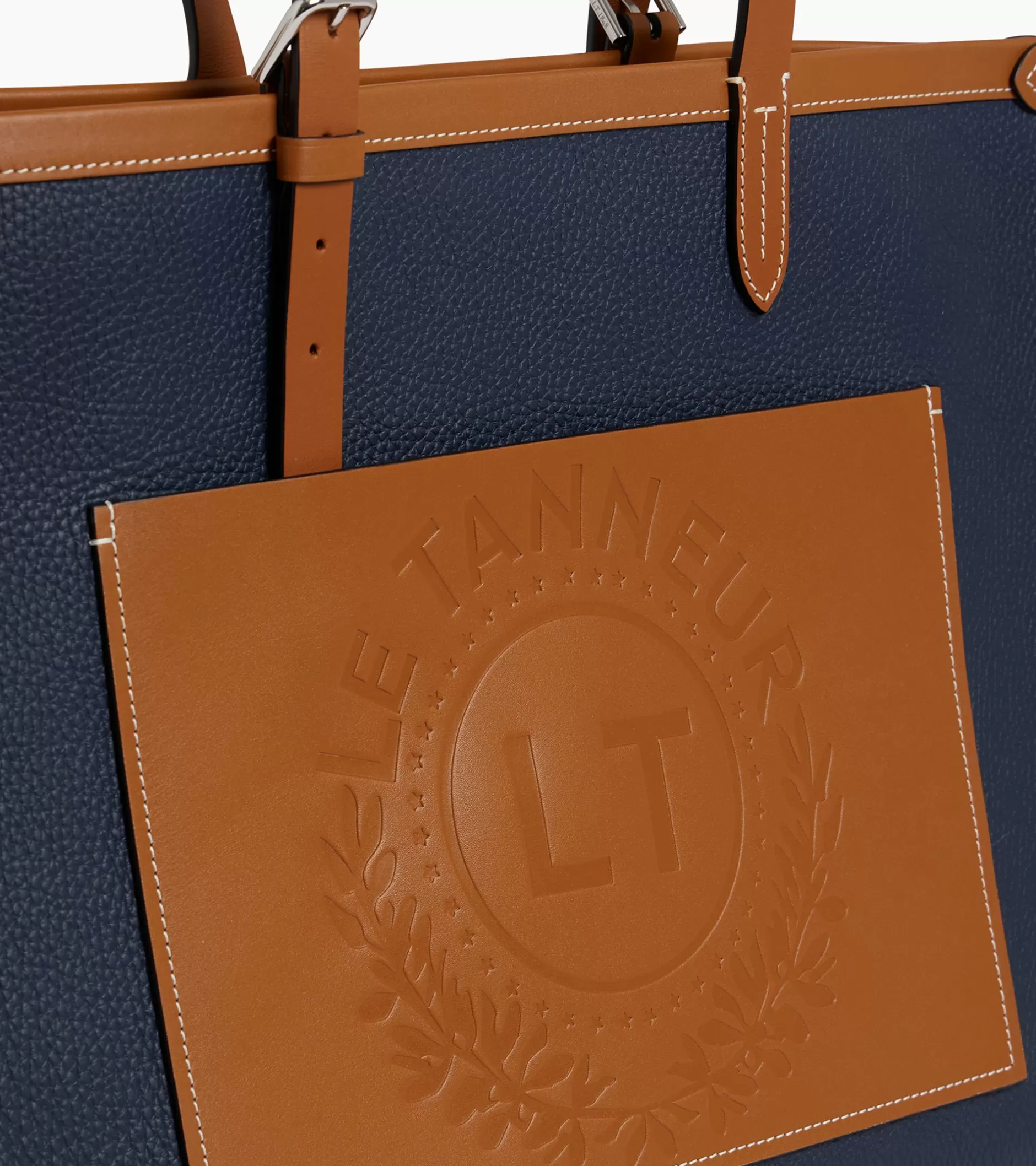 Femme Le Tanneur Grand sac cabas Le 125 en cuir grainé - Blue Twilight Brown Tan White Chalk