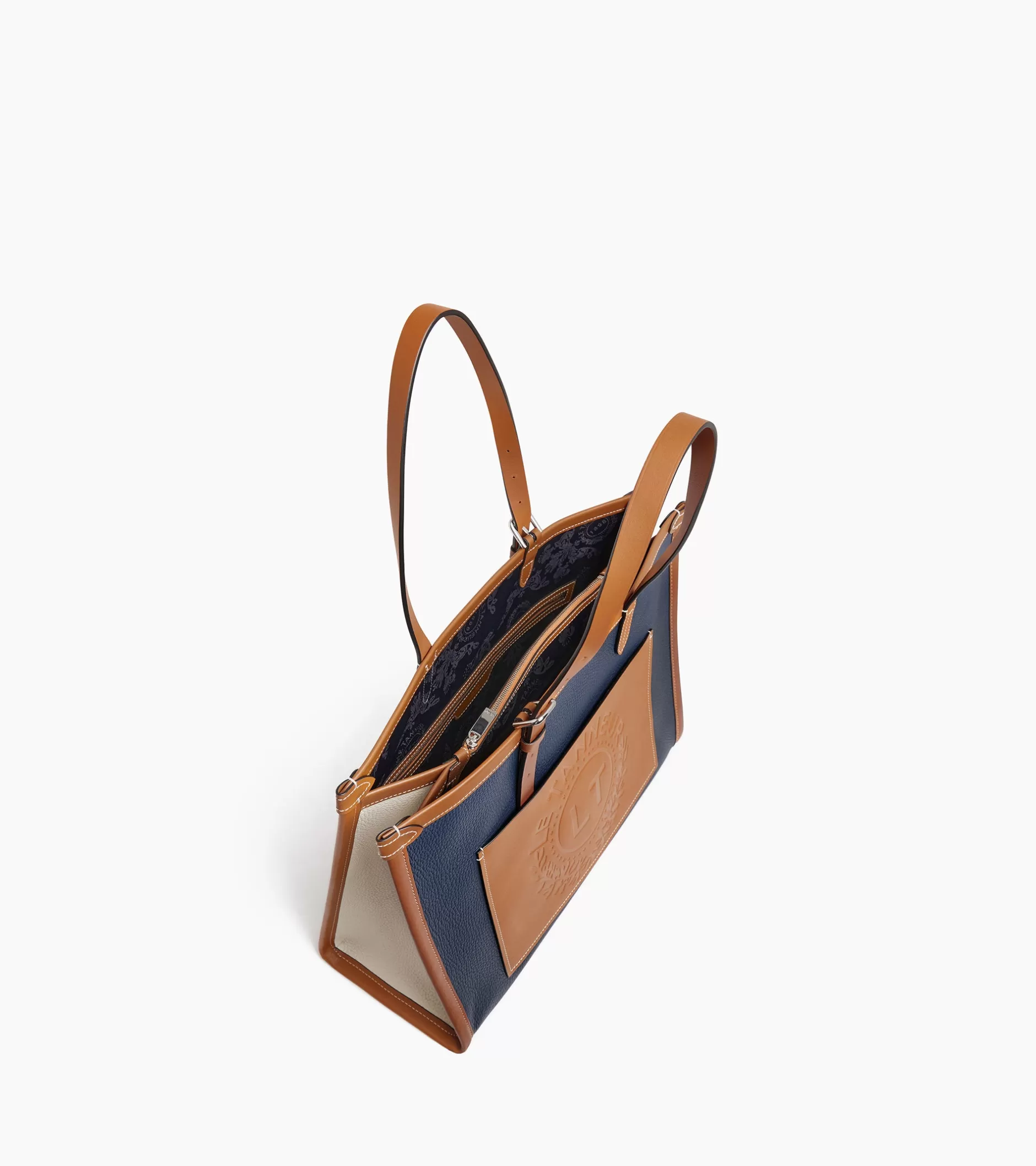 Femme Le Tanneur Grand sac cabas Le 125 en cuir grainé - Blue Twilight Brown Tan White Chalk