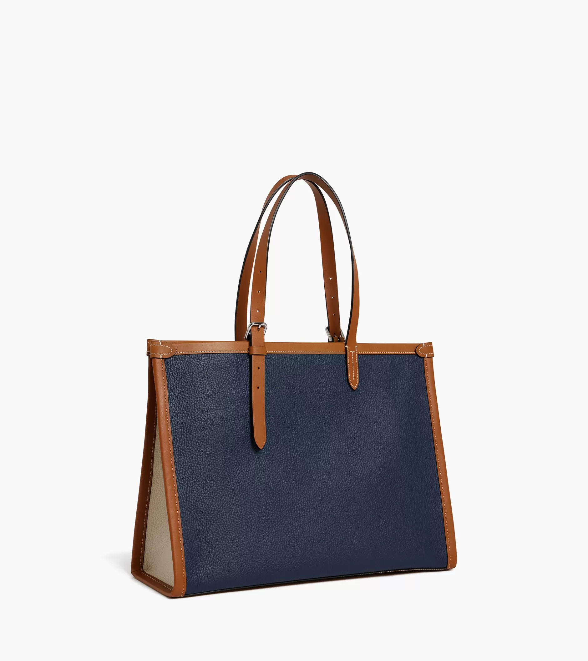 Femme Le Tanneur Grand sac cabas Le 125 en cuir grainé - Blue Twilight Brown Tan White Chalk