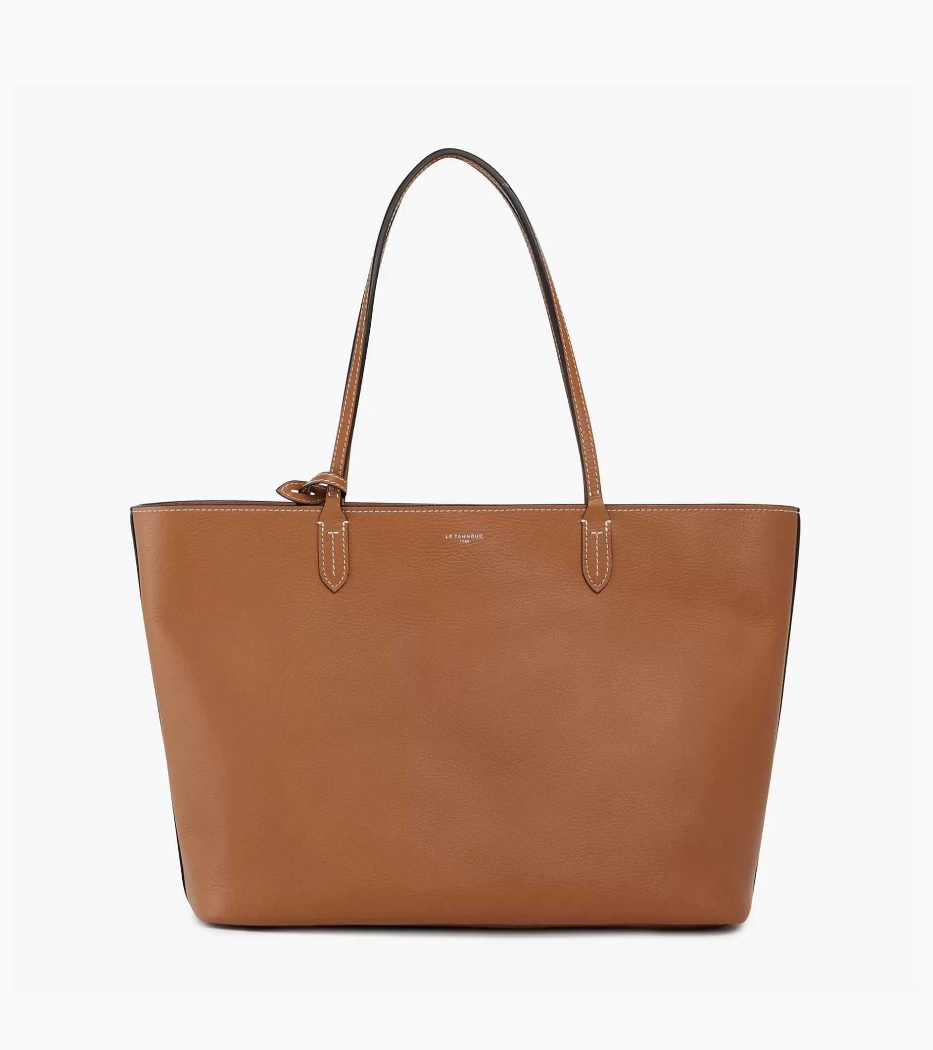 Femme Le Tanneur Grand sac cabas Louise en cuir grainé - Brown Tan Twilight Blue