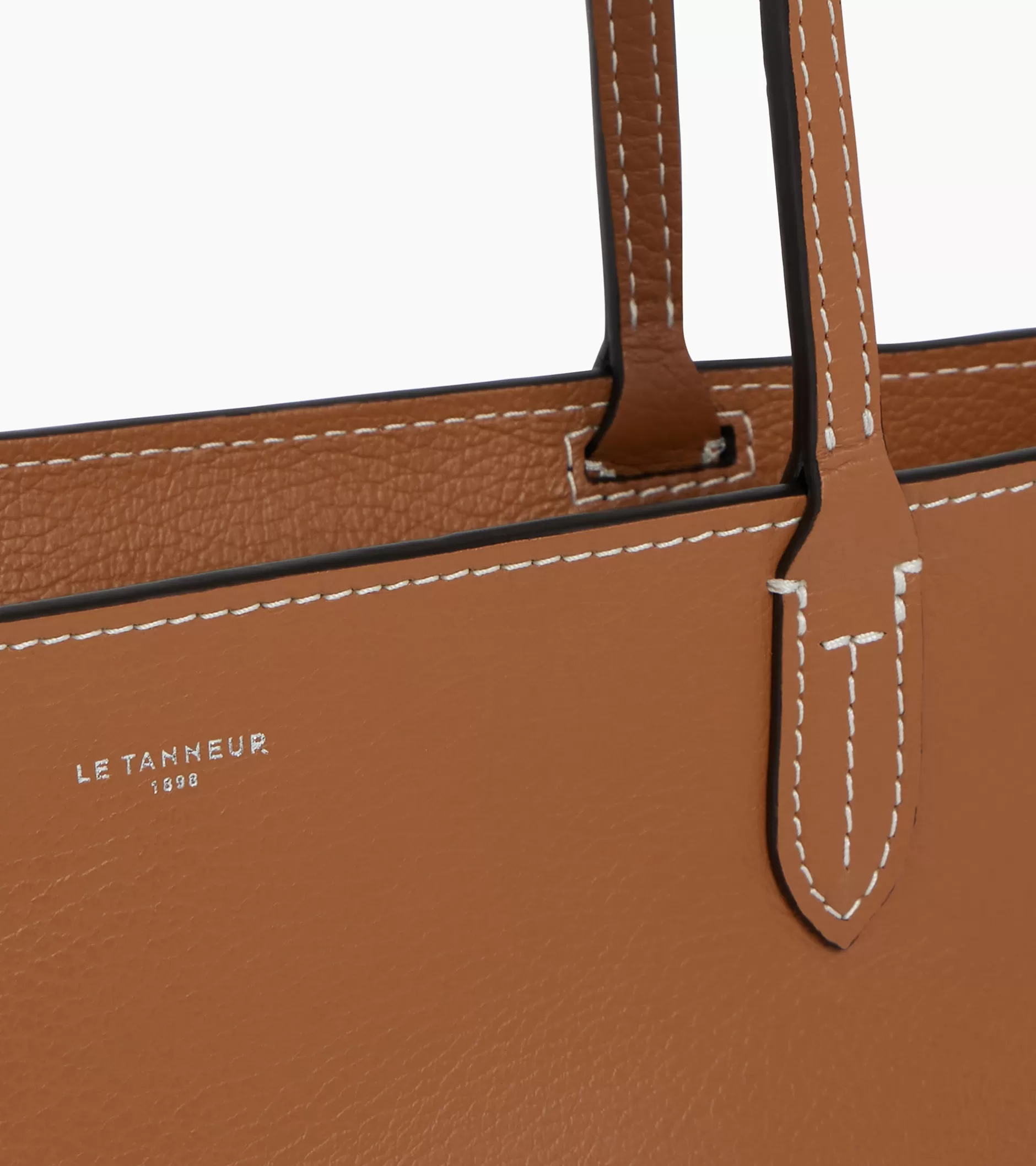 Femme Le Tanneur Grand sac cabas Louise en cuir grainé - Brown Tan Twilight Blue
