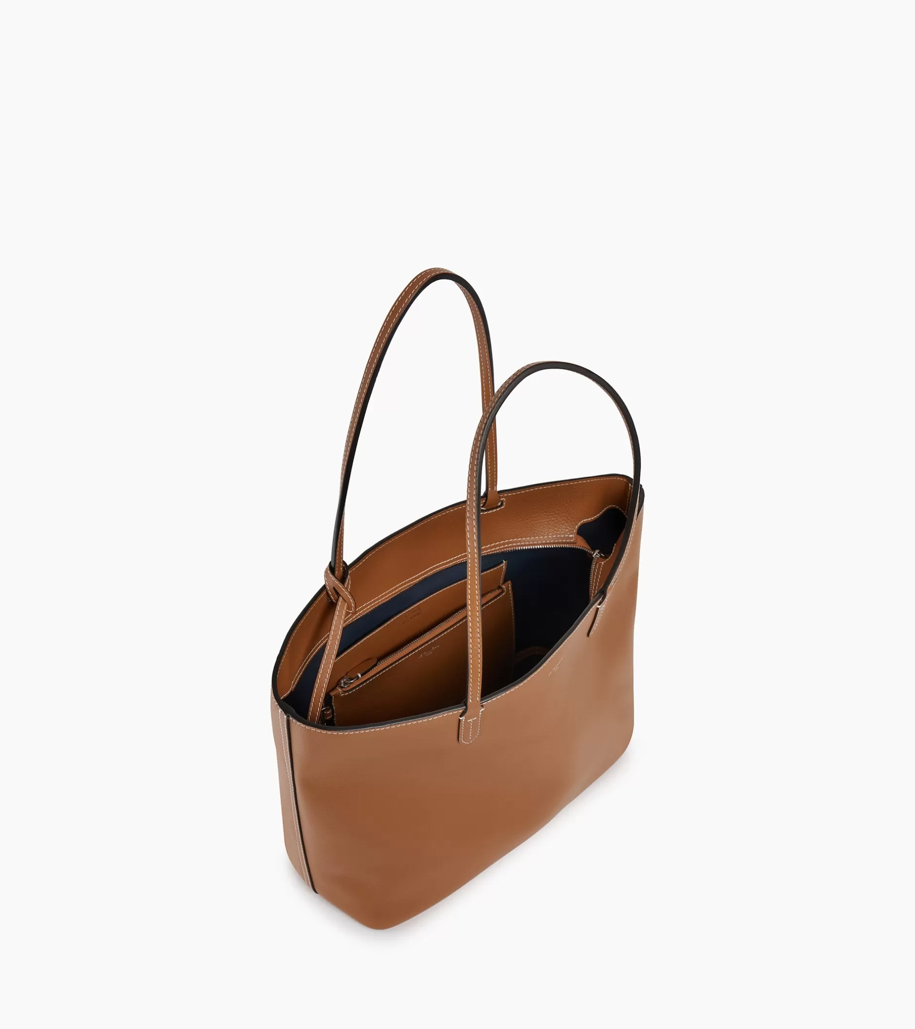 Femme Le Tanneur Grand sac cabas Louise en cuir grainé - Brown Tan Twilight Blue