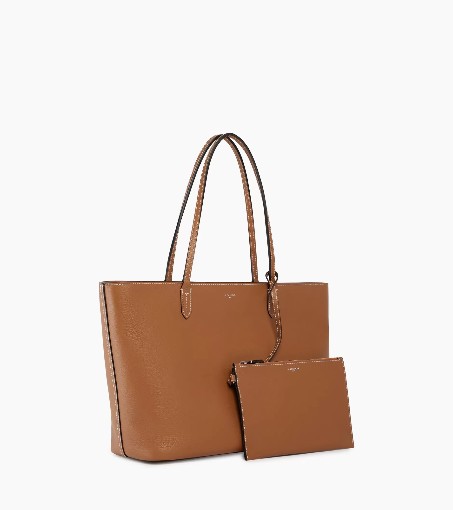 Femme Le Tanneur Grand sac cabas Louise en cuir grainé - Brown Tan Twilight Blue