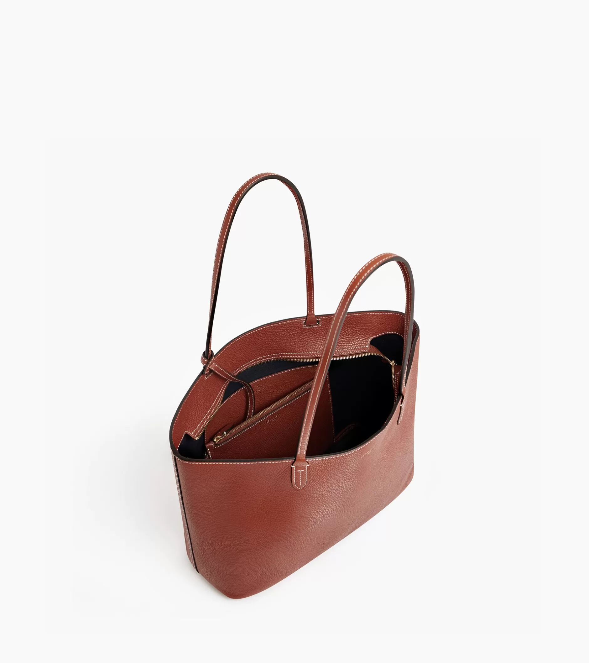 Femme Le Tanneur Grand sac cabas Louise en cuir grainé - Mahogany Brown Twilight Blue
