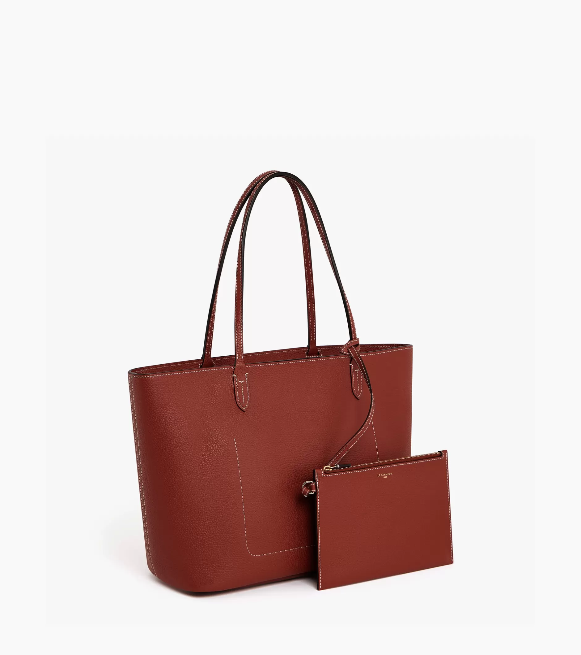 Femme Le Tanneur Grand sac cabas Louise en cuir grainé - Mahogany Brown Twilight Blue