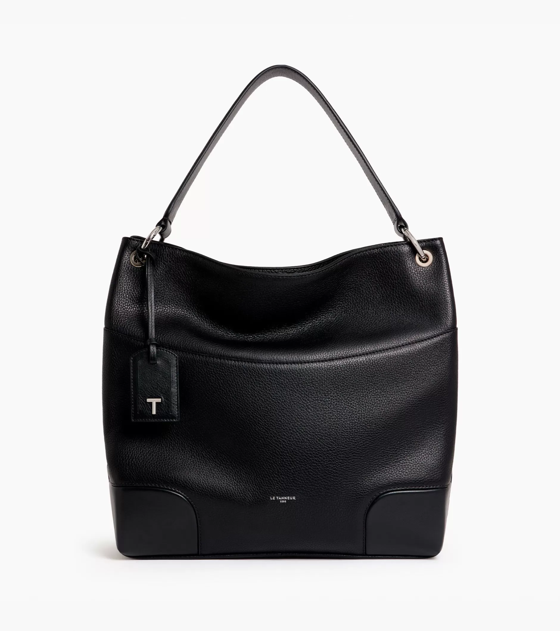 Femme Le Tanneur Grand sac hobo Romy en cuir grainé et lisse - Black