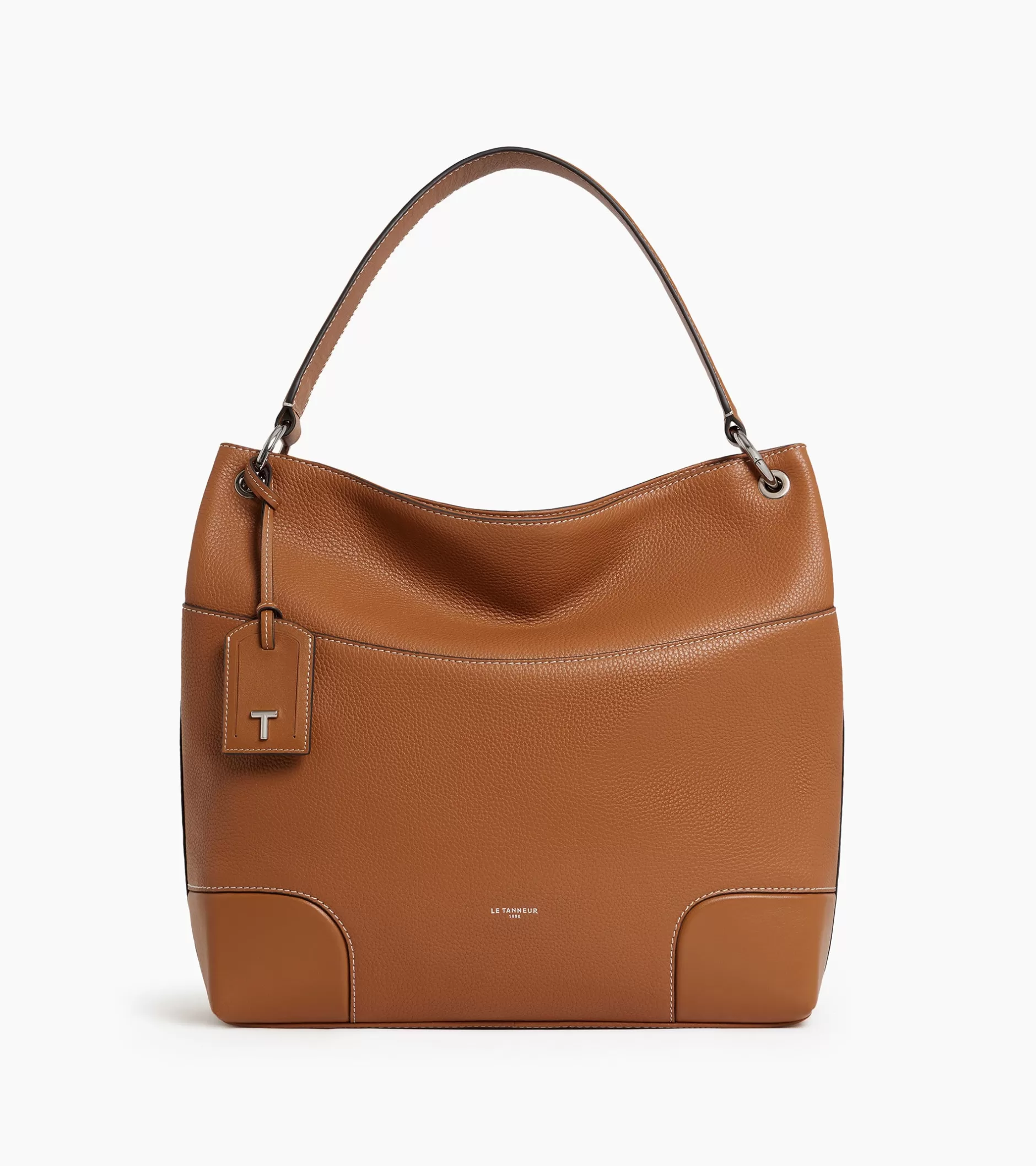 Femme Le Tanneur Grand sac hobo Romy en cuir grainé et lisse - Brown Tan