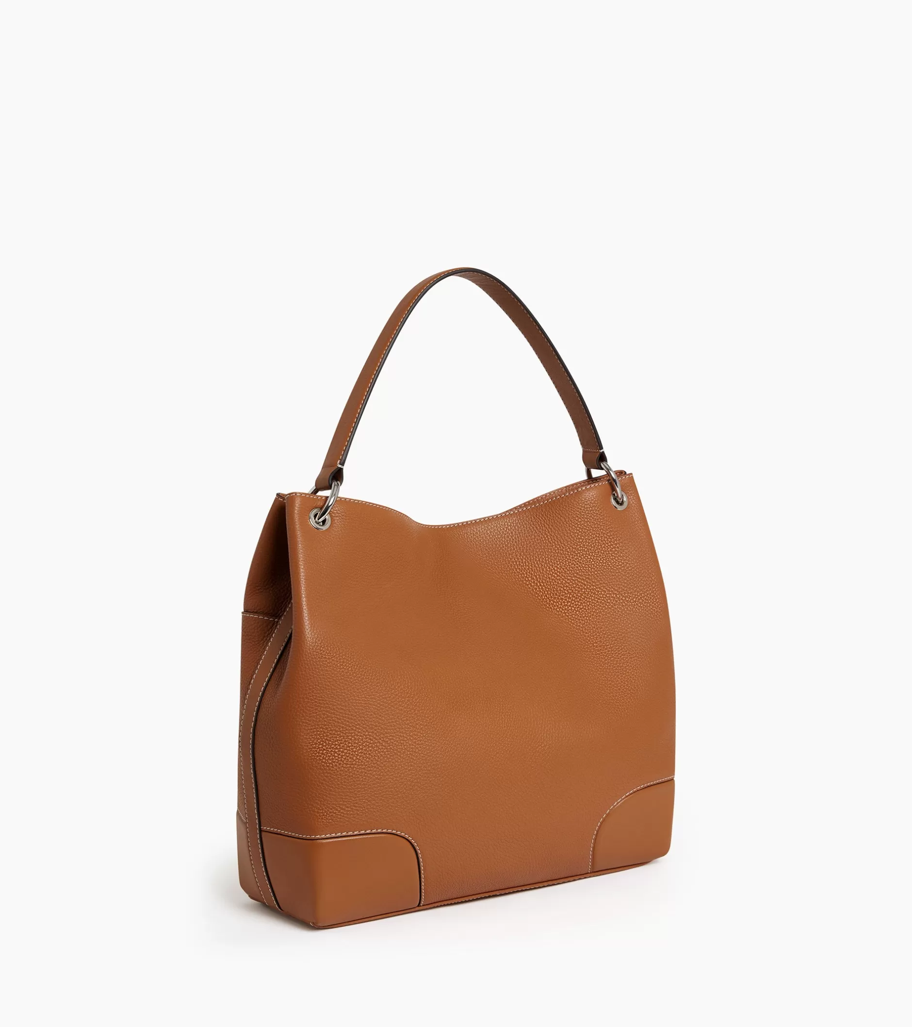 Femme Le Tanneur Grand sac hobo Romy en cuir grainé et lisse - Brown Tan