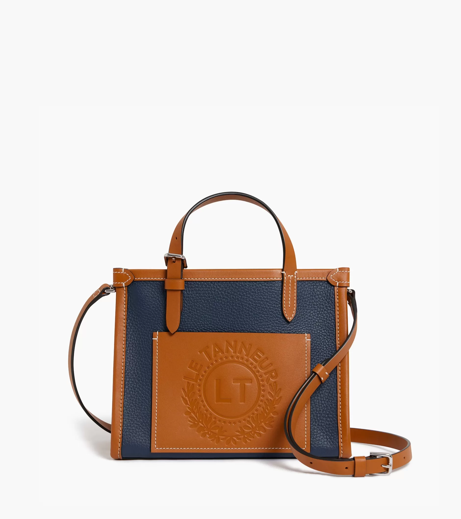 Femme Le Tanneur Mini sac cabas Le 125 en cuir grainé - Blue Twilight Brown Tan White Chalk