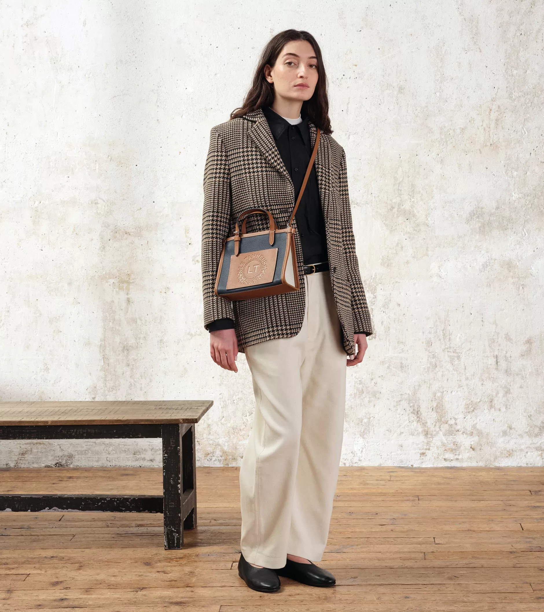 Femme Le Tanneur Mini sac cabas Le 125 en cuir grainé - Blue Twilight Brown Tan White Chalk