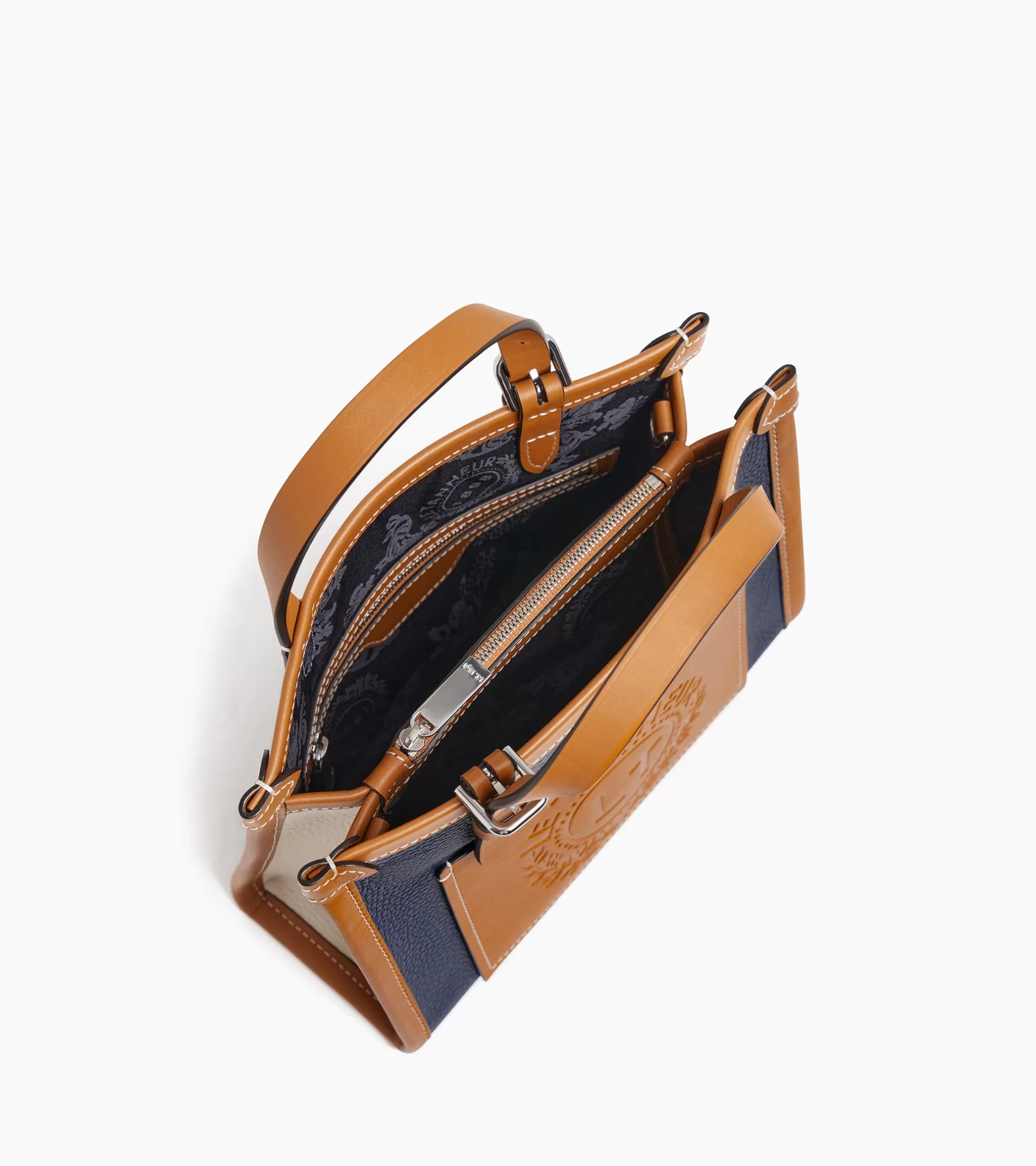 Femme Le Tanneur Mini sac cabas Le 125 en cuir grainé - Blue Twilight Brown Tan White Chalk