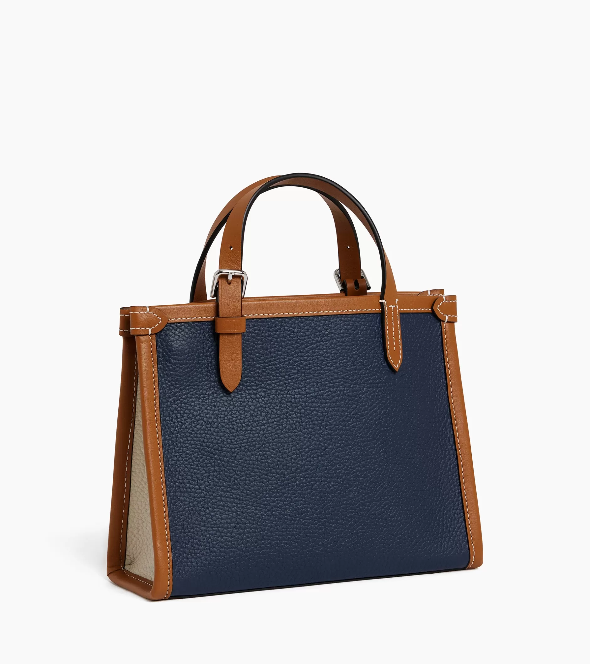 Femme Le Tanneur Mini sac cabas Le 125 en cuir grainé - Blue Twilight Brown Tan White Chalk