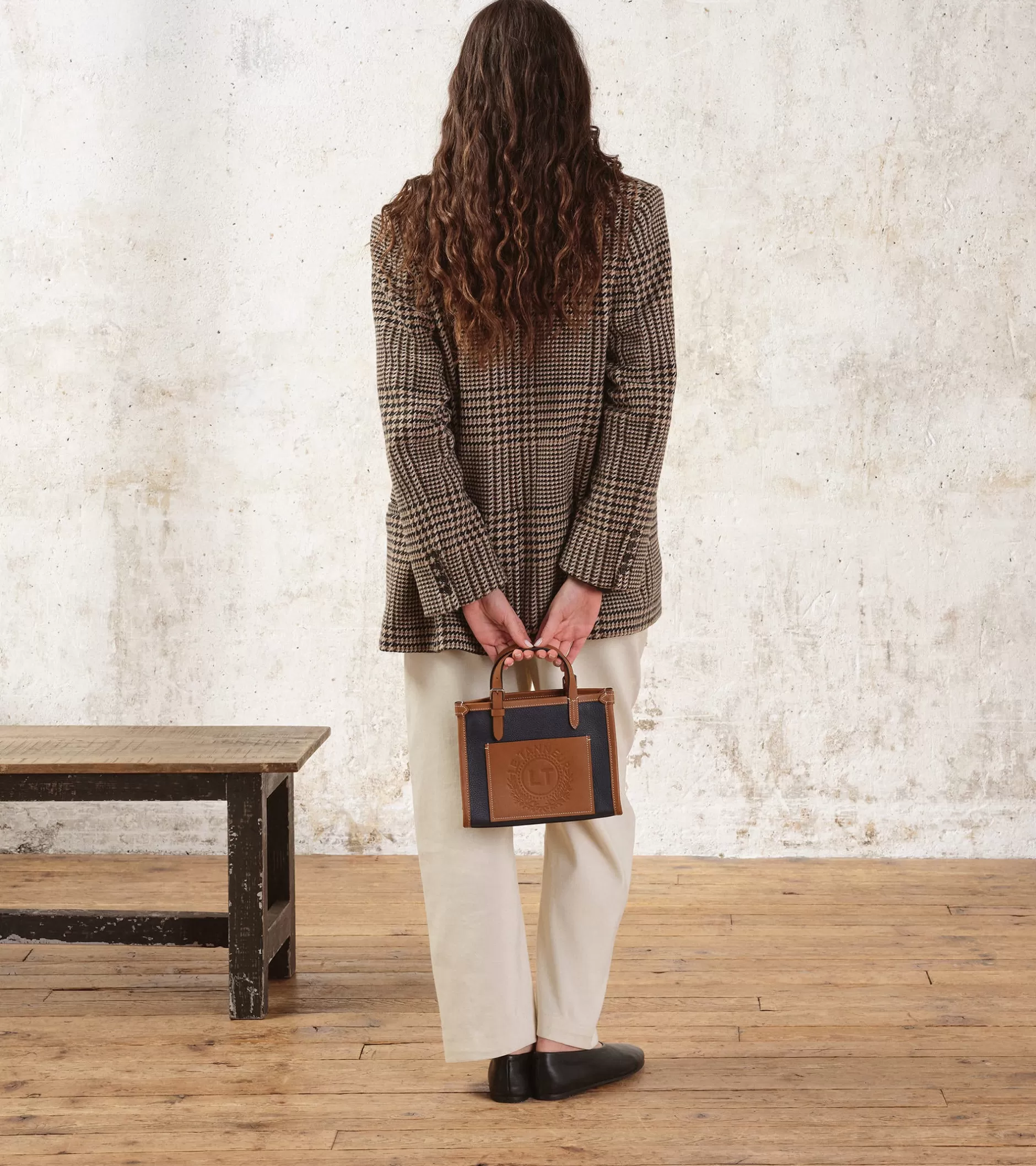 Femme Le Tanneur Mini sac cabas Le 125 en cuir grainé - Blue Twilight Brown Tan White Chalk