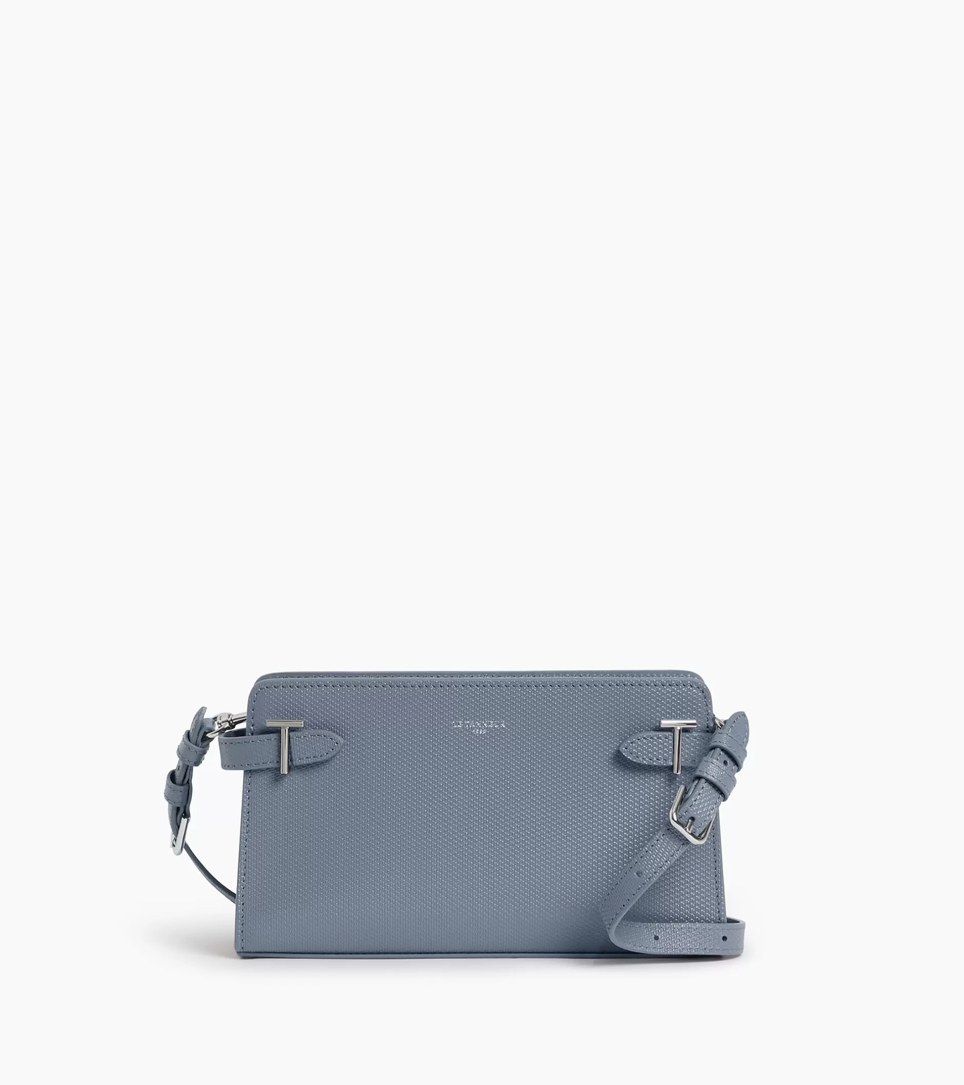 Femme Le Tanneur Petit sac à bandoulière Emilie en cuir signature T - BLEU ARGILE
