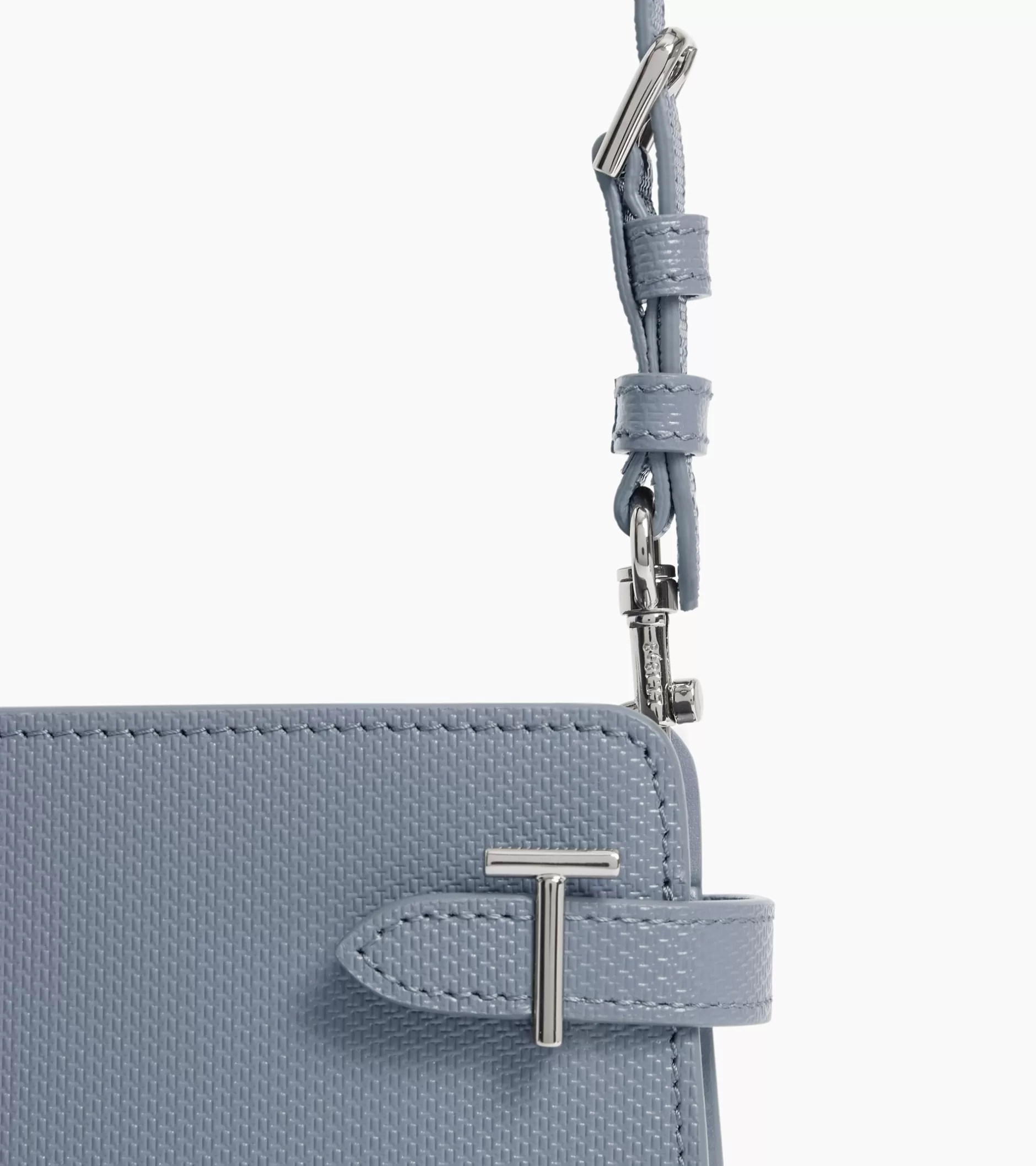 Femme Le Tanneur Petit sac à bandoulière Emilie en cuir signature T - BLEU ARGILE