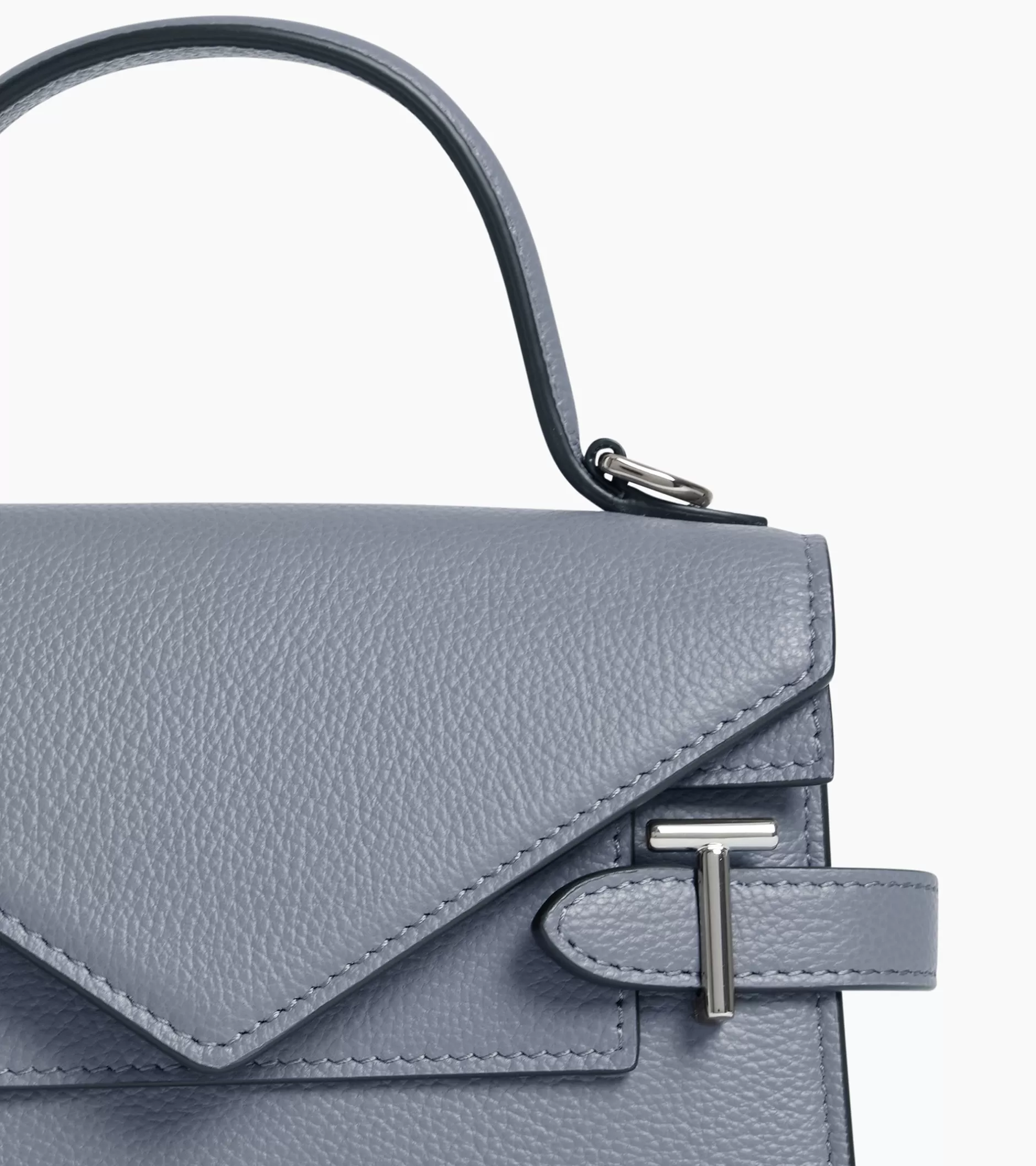 Femme Le Tanneur Petit sac à main double rabat Emilie en cuir grainé - BLEU ARGILE