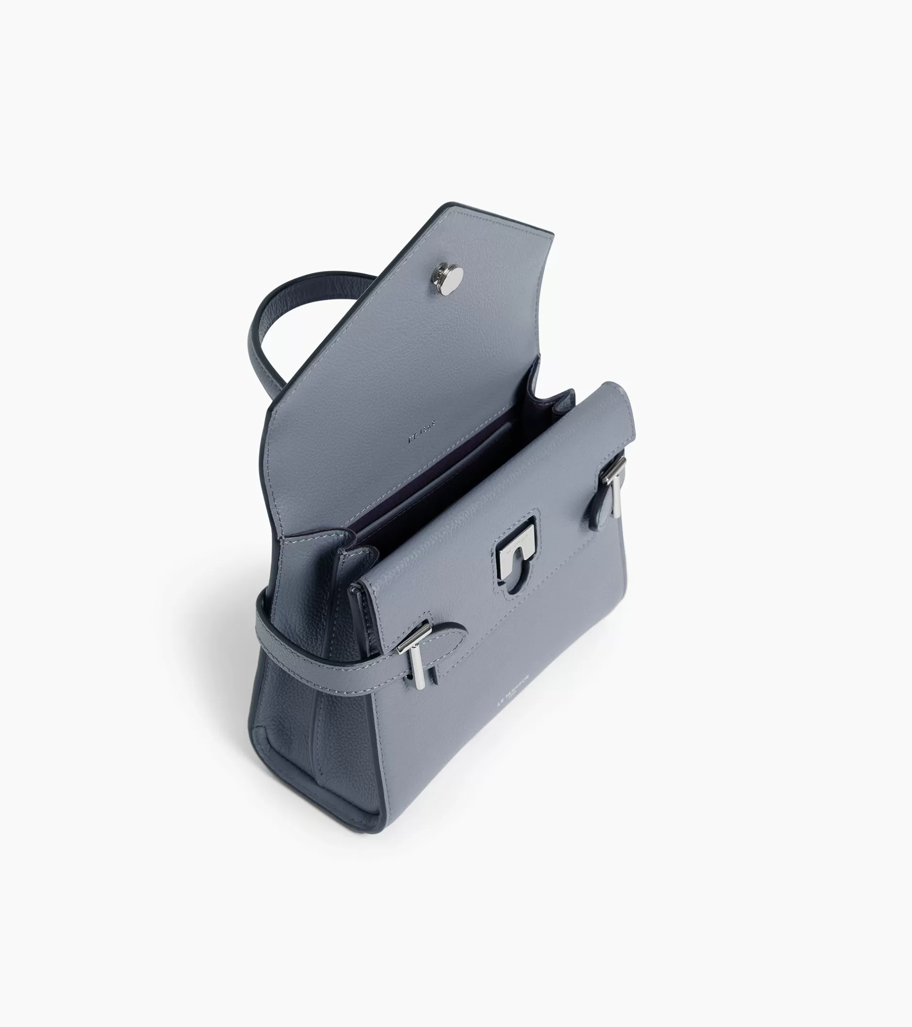 Femme Le Tanneur Petit sac à main double rabat Emilie en cuir grainé - BLEU ARGILE