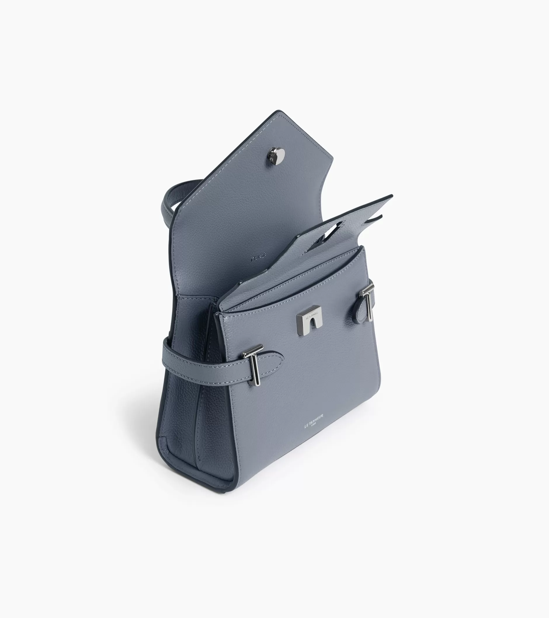 Femme Le Tanneur Petit sac à main double rabat Emilie en cuir grainé - BLEU ARGILE