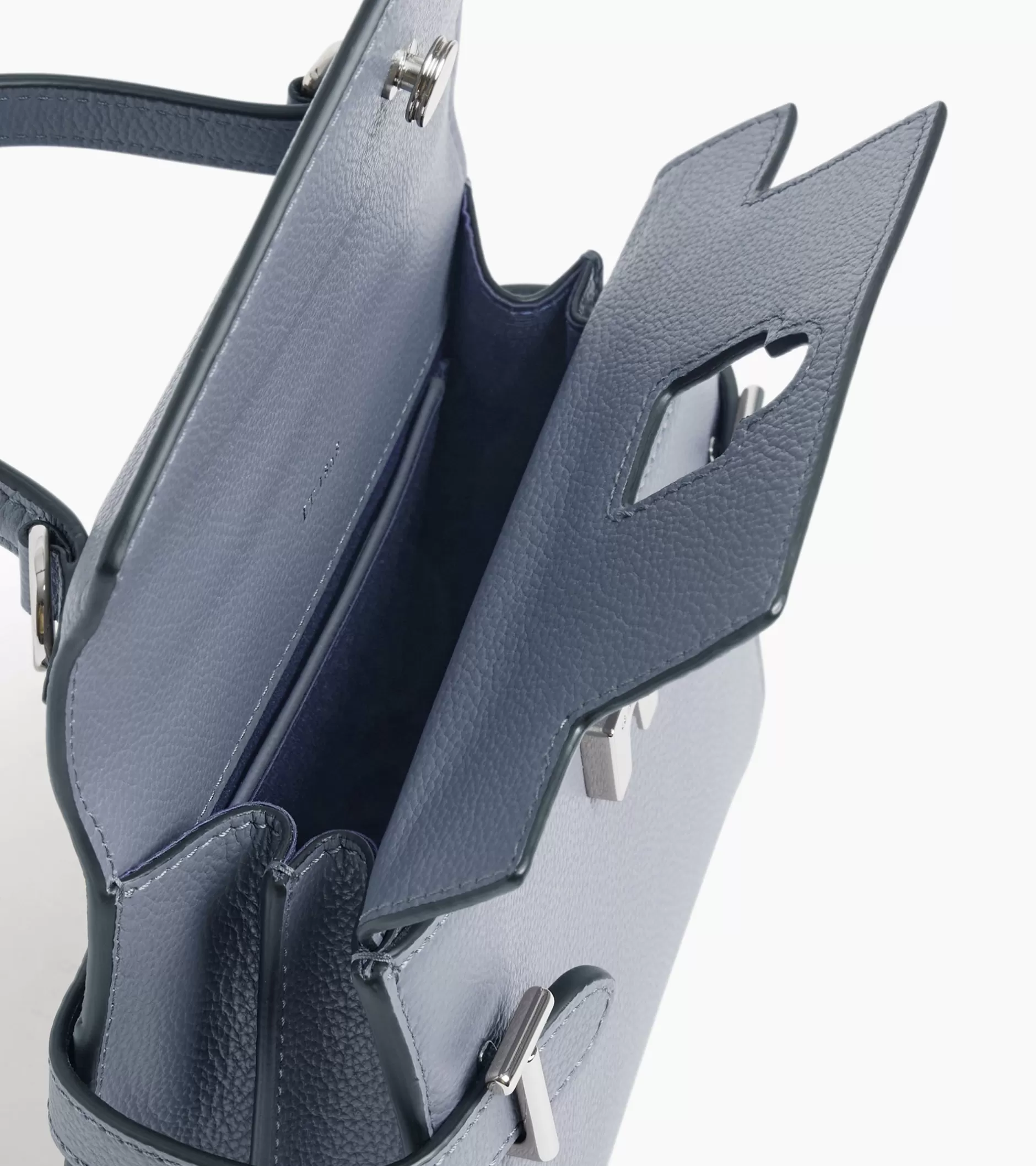 Femme Le Tanneur Petit sac à main double rabat Emilie en cuir grainé - BLEU ARGILE