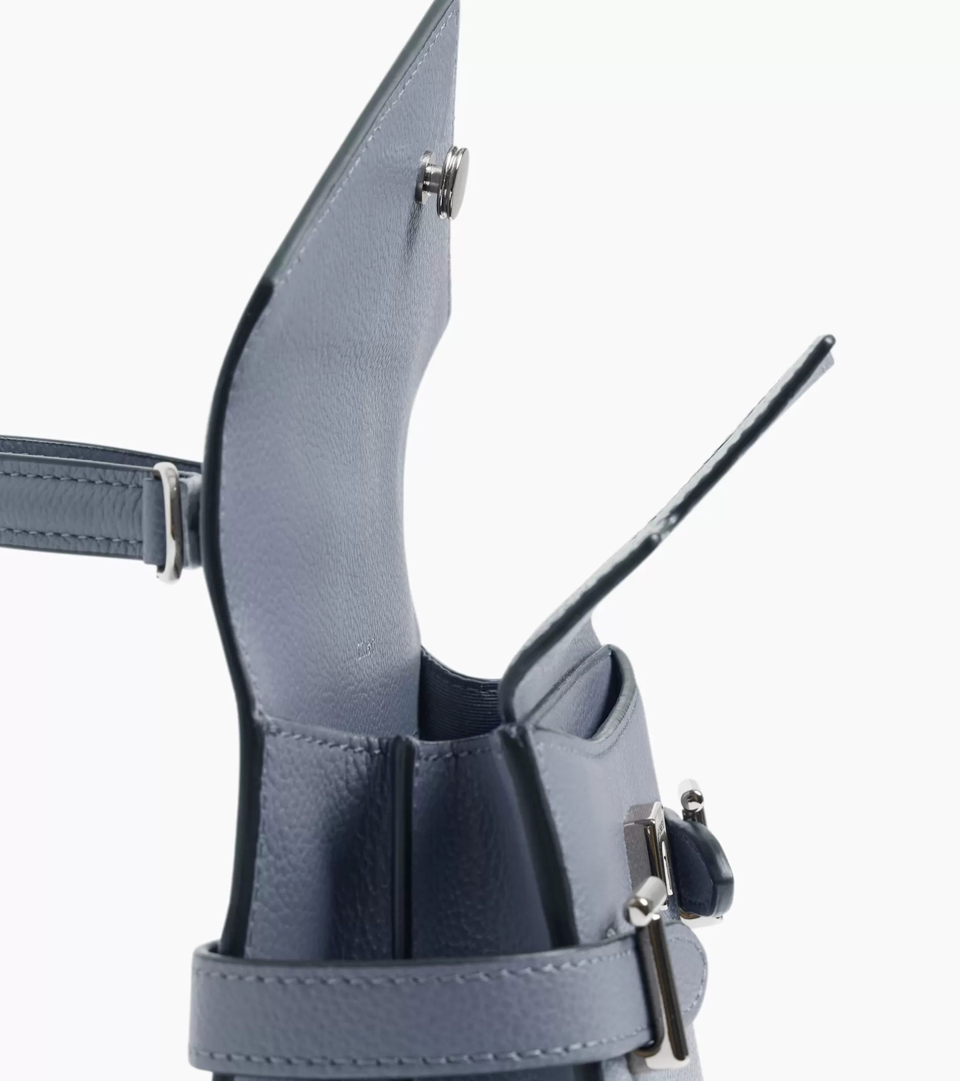 Femme Le Tanneur Petit sac à main double rabat Emilie en cuir grainé - BLEU ARGILE