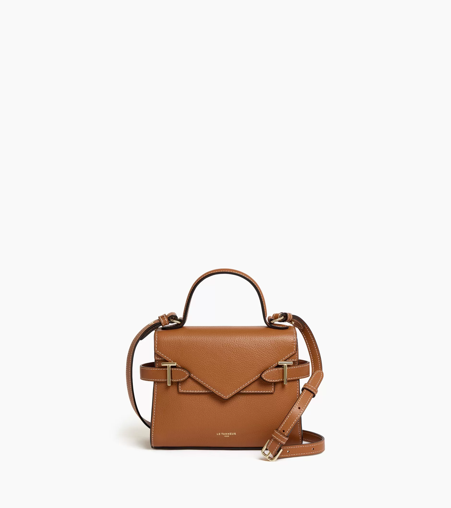 Femme Le Tanneur Petit sac à main double rabat Emilie en cuir grainé - Brown Tan