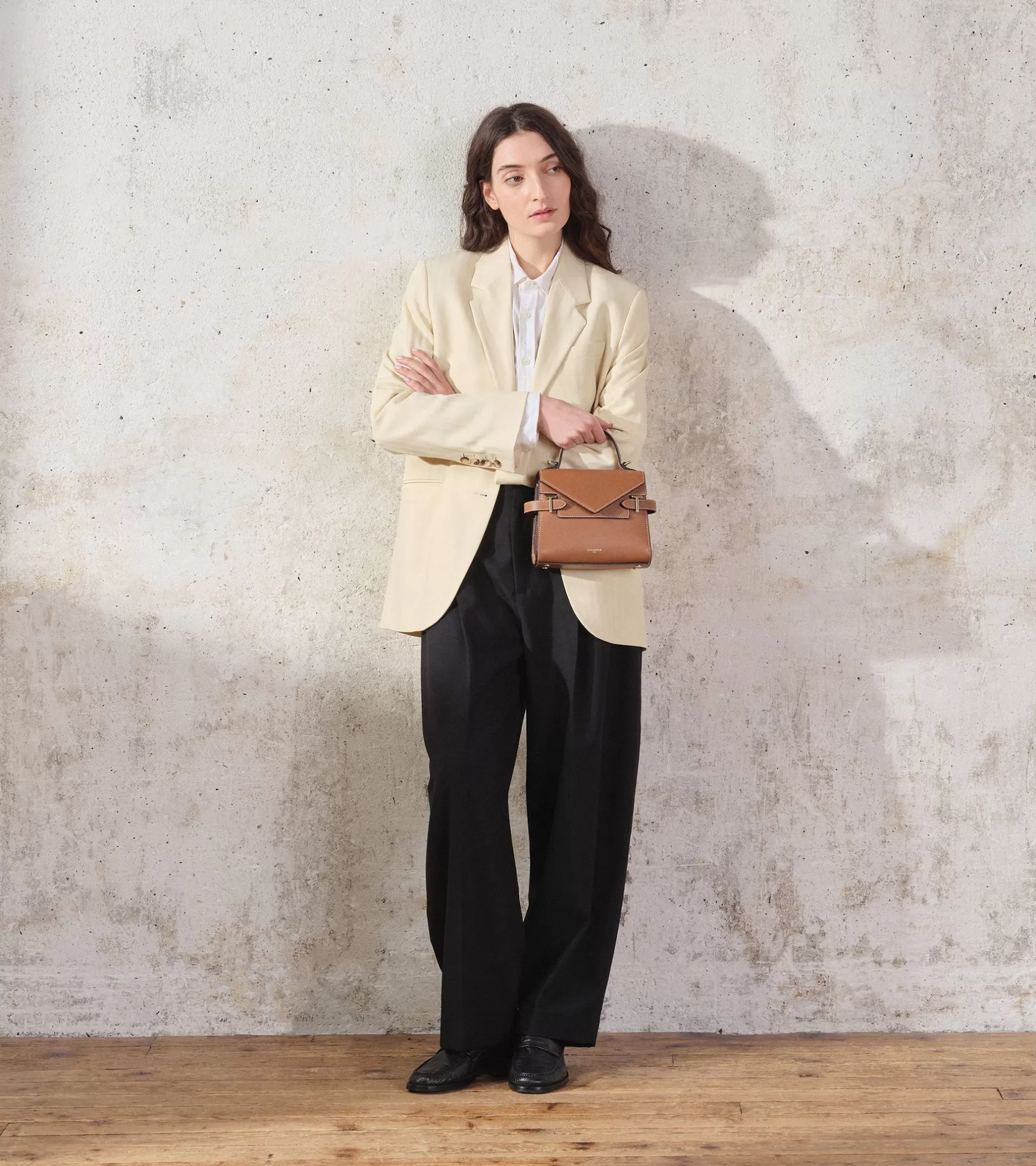 Femme Le Tanneur Petit sac à main double rabat Emilie en cuir grainé - Brown Tan