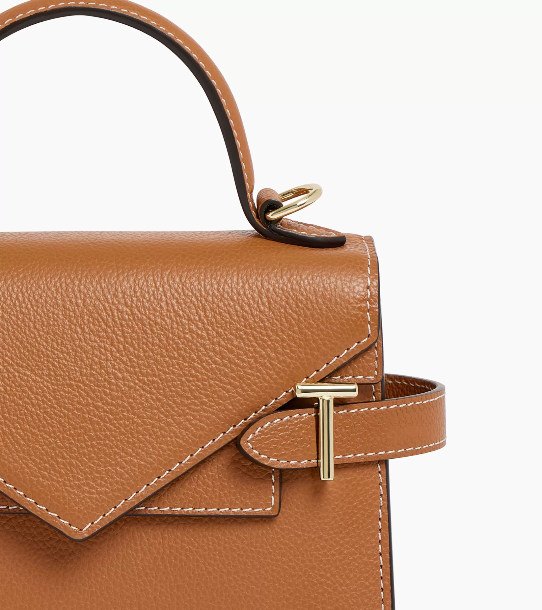 Femme Le Tanneur Petit sac à main double rabat Emilie en cuir grainé - Brown Tan