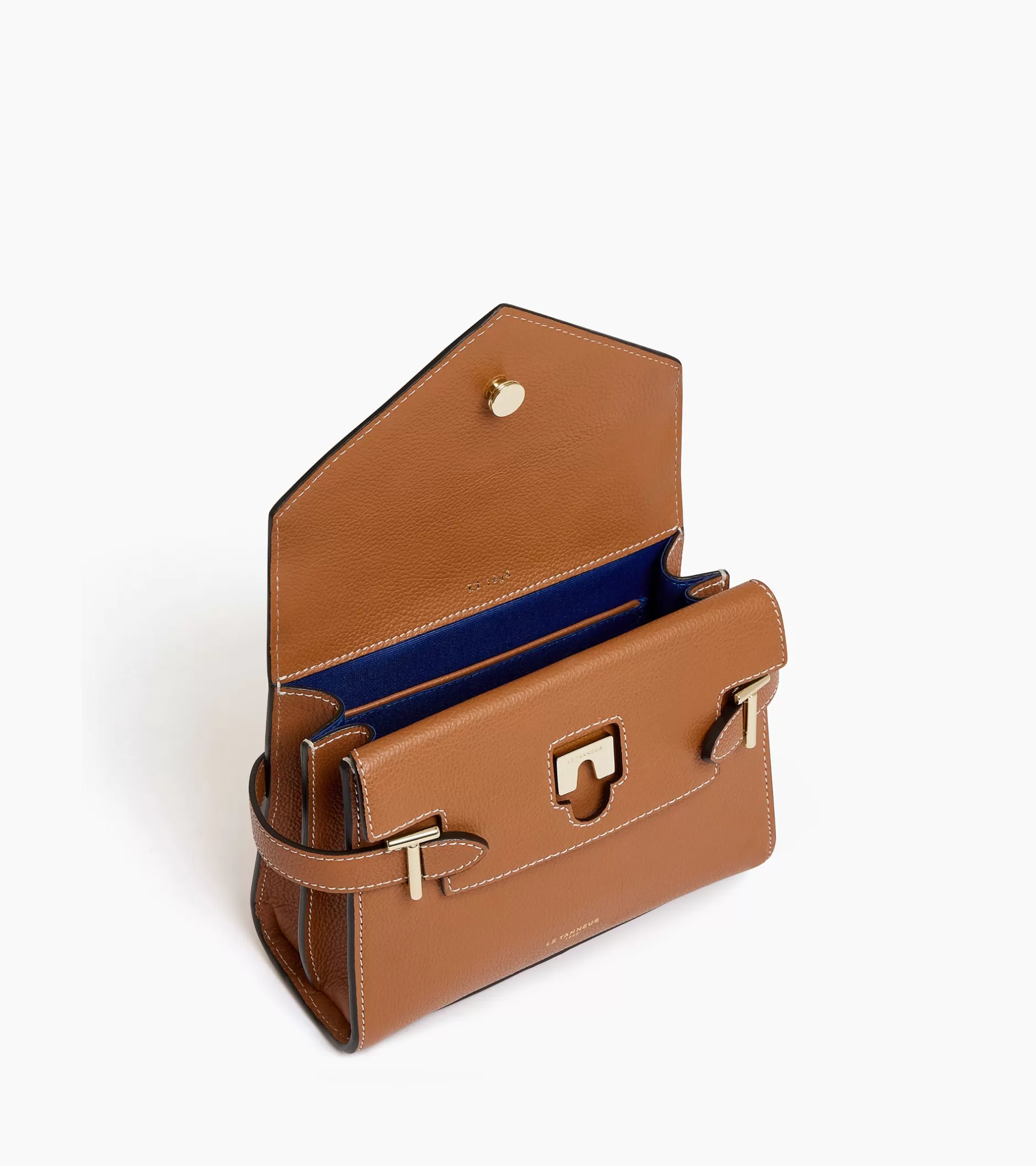 Femme Le Tanneur Petit sac à main double rabat Emilie en cuir grainé - Brown Tan