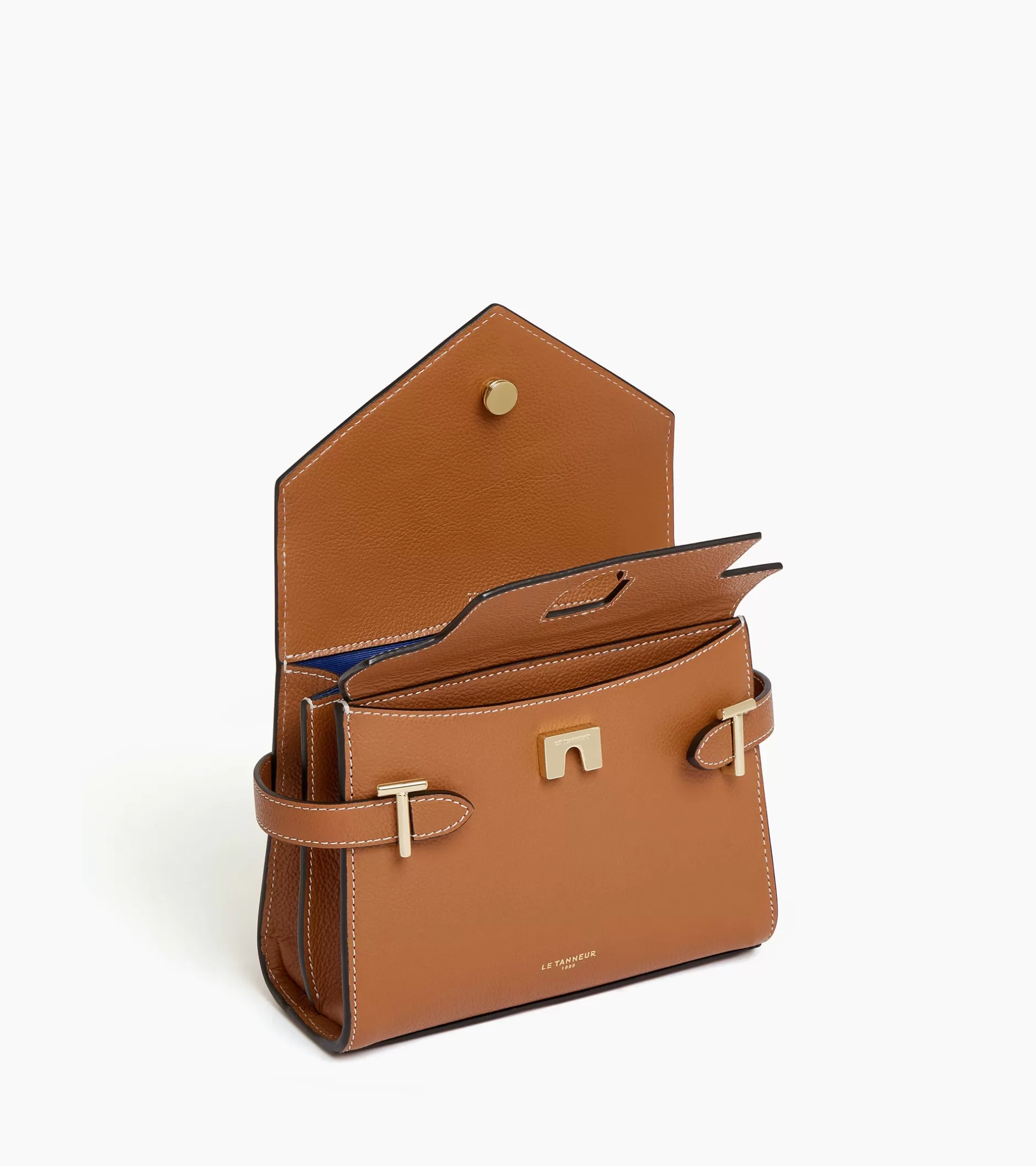 Femme Le Tanneur Petit sac à main double rabat Emilie en cuir grainé - Brown Tan