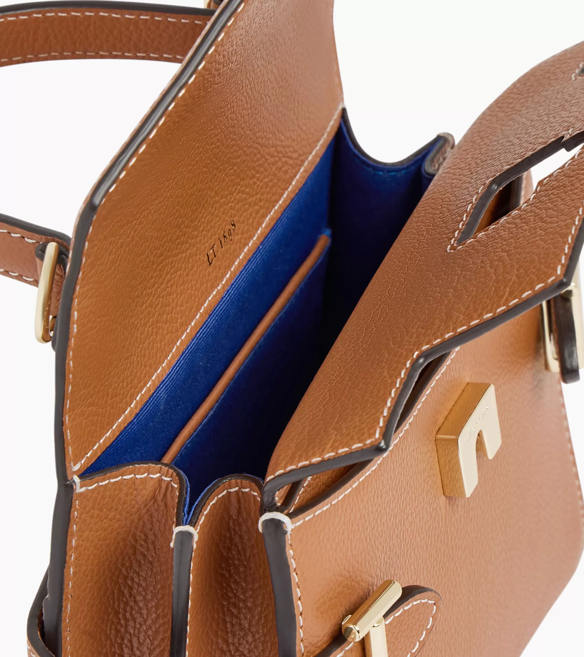 Femme Le Tanneur Petit sac à main double rabat Emilie en cuir grainé - Brown Tan