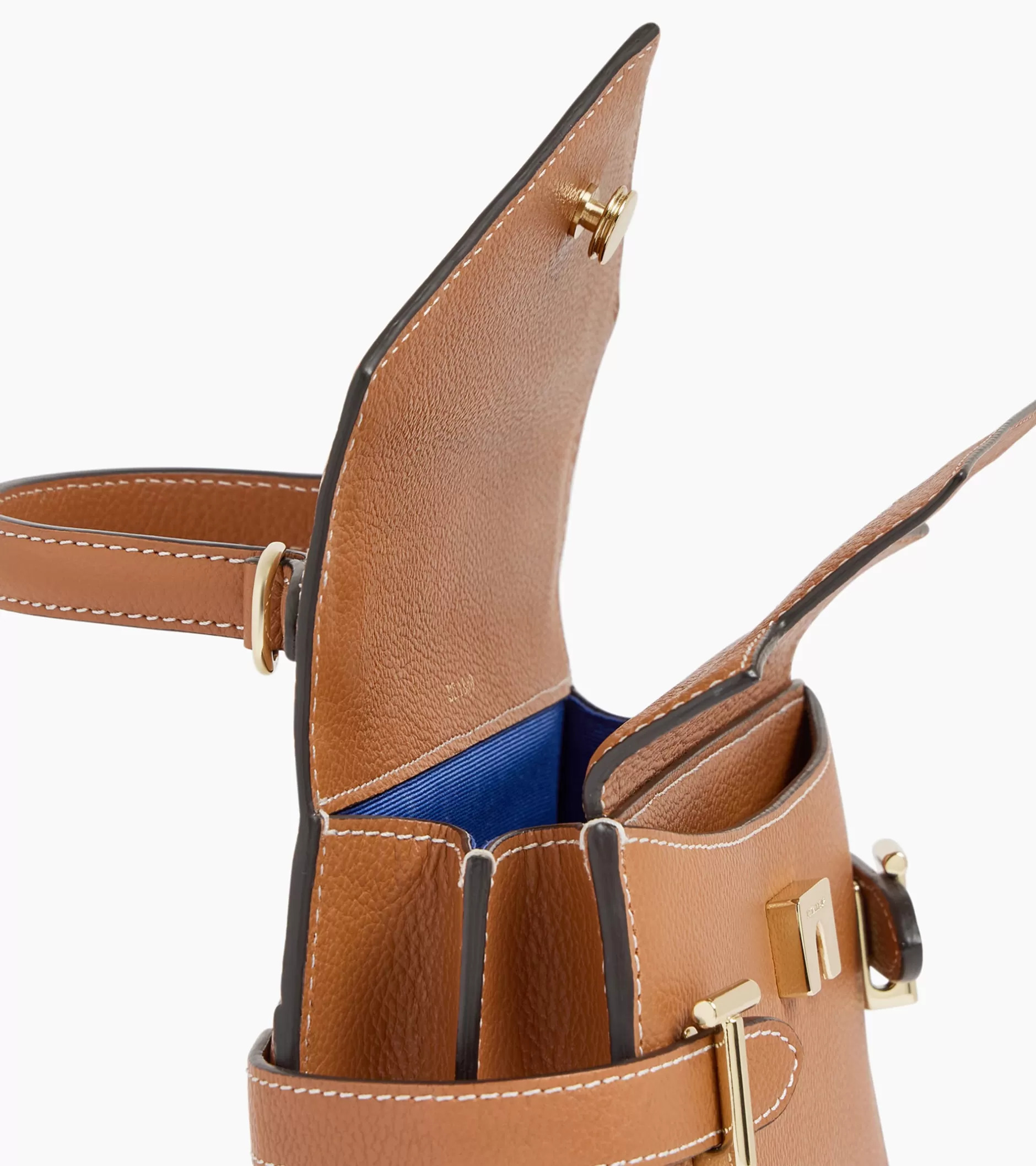 Femme Le Tanneur Petit sac à main double rabat Emilie en cuir grainé - Brown Tan