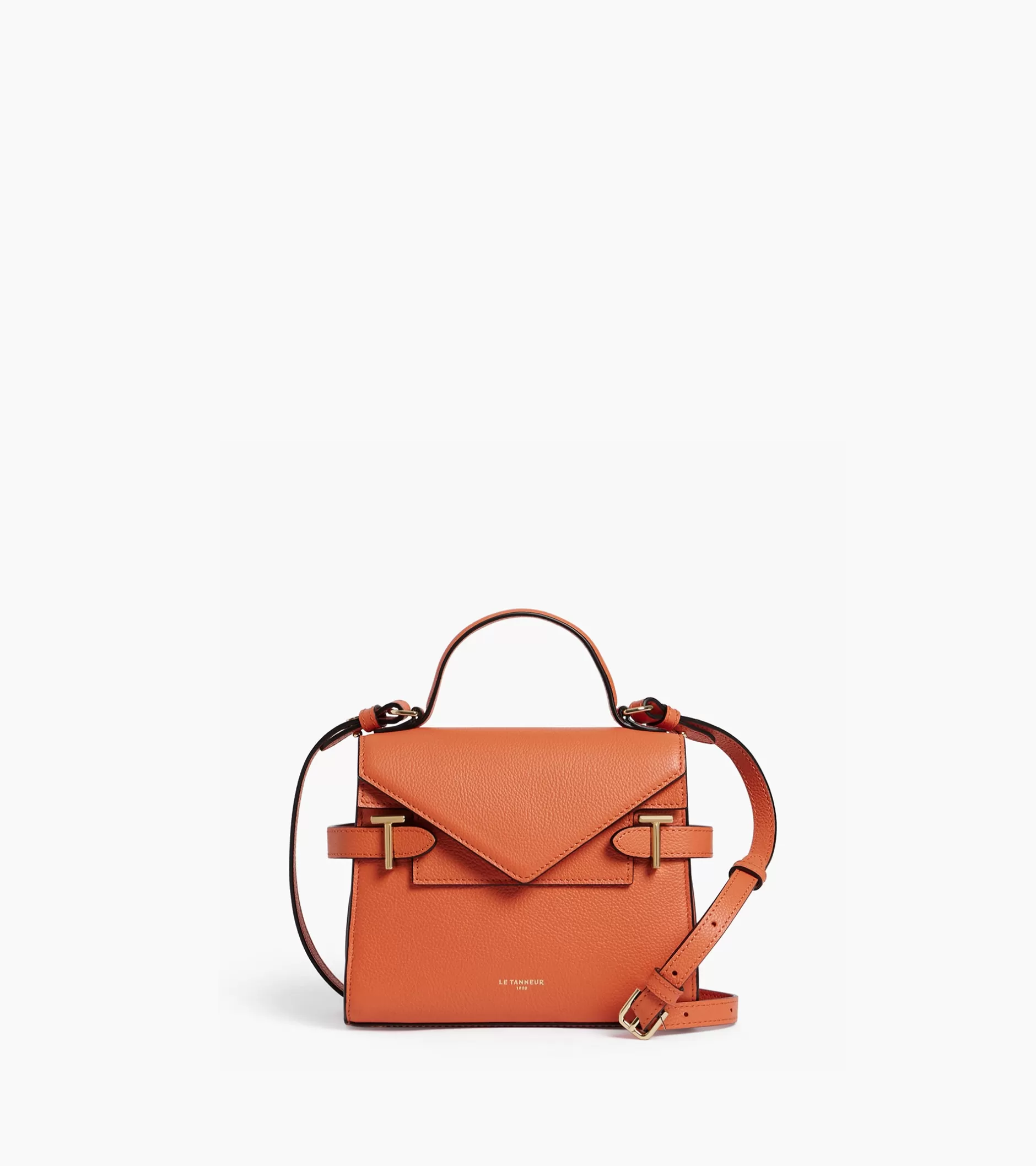 Femme Le Tanneur Petit sac à main double rabat Emilie en cuir grainé - ORANGE OCRE