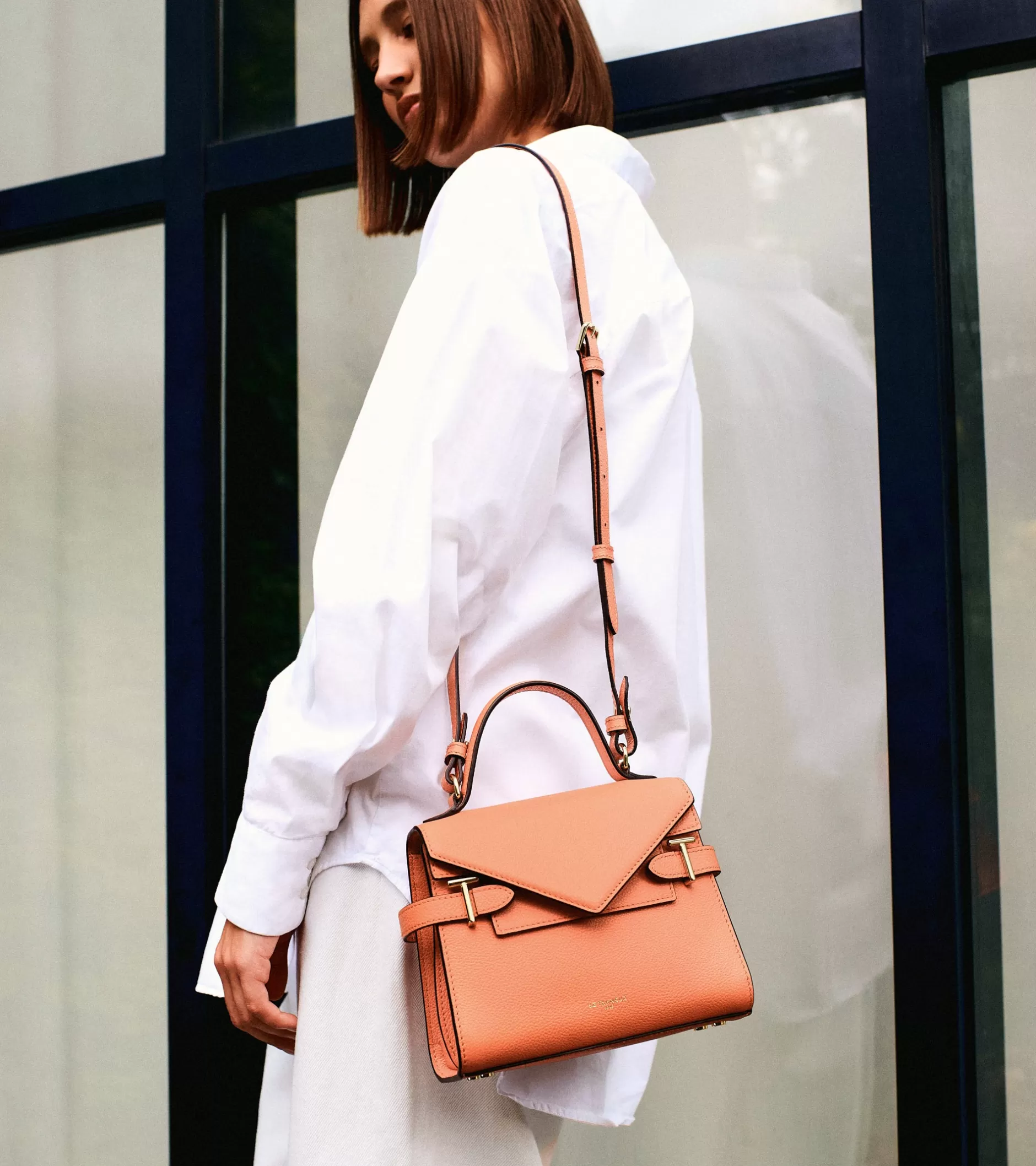 Femme Le Tanneur Petit sac à main double rabat Emilie en cuir grainé - ORANGE OCRE