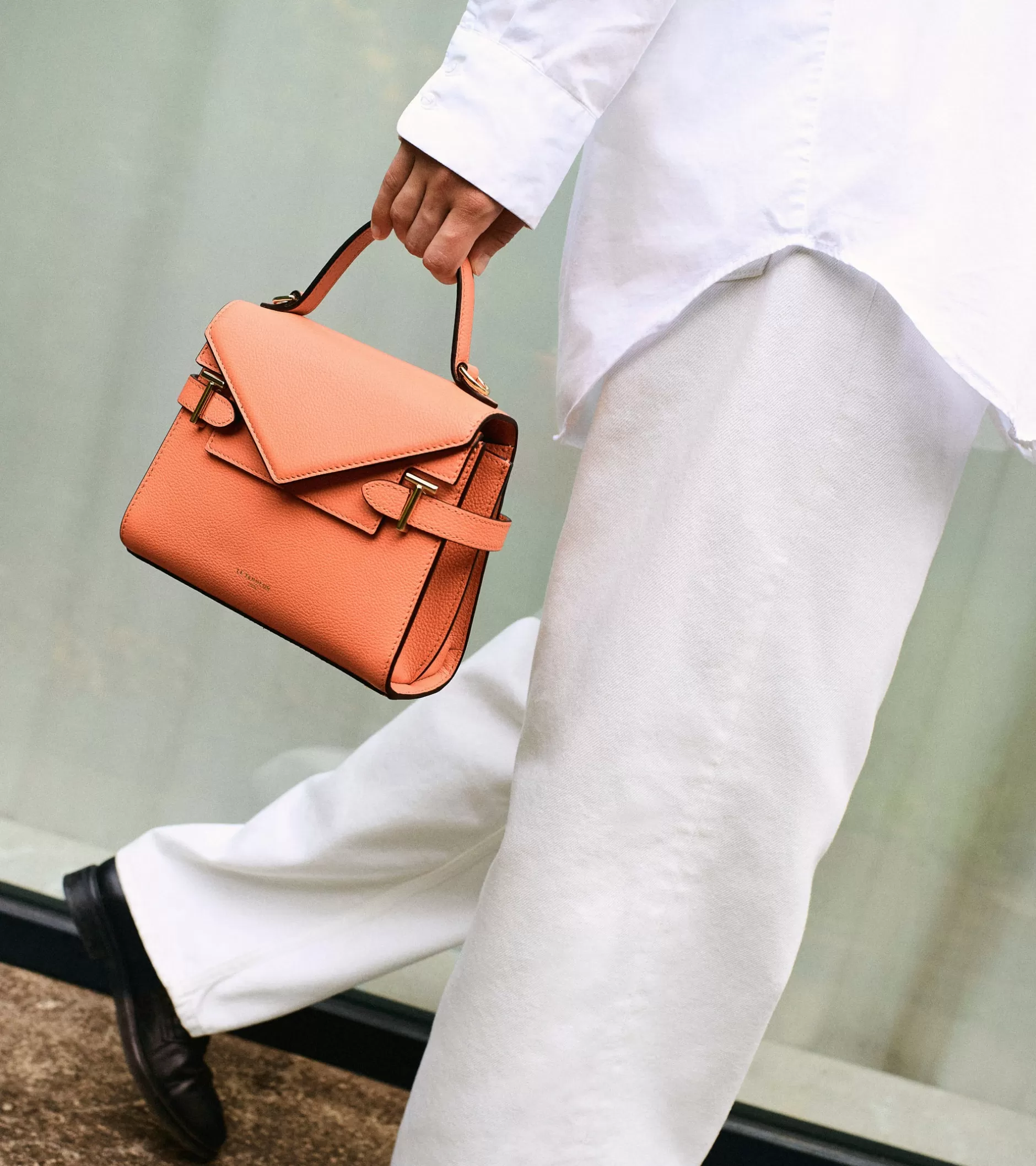 Femme Le Tanneur Petit sac à main double rabat Emilie en cuir grainé - ORANGE OCRE