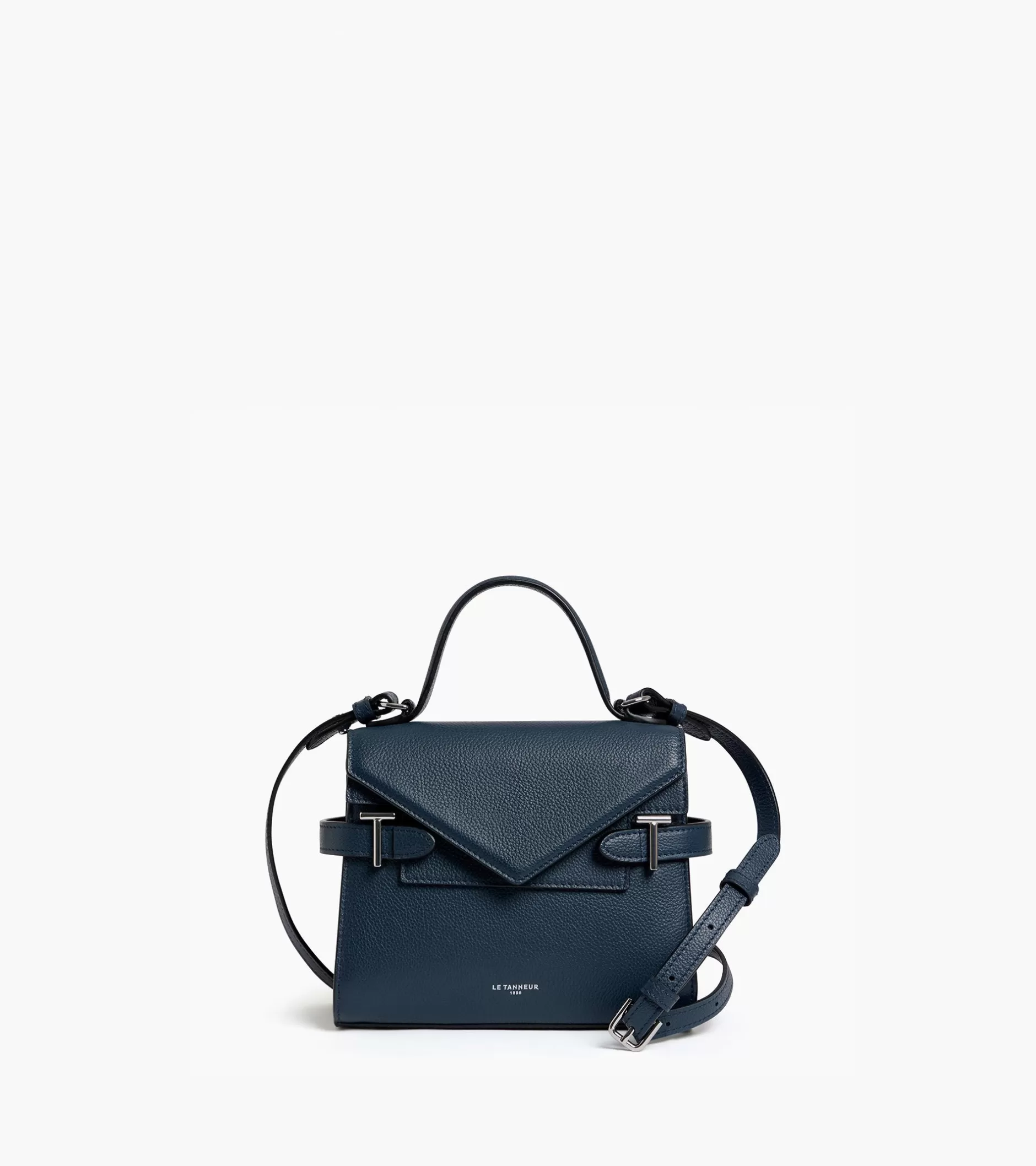 Femme Le Tanneur Petit sac à main double rabat Emilie en cuir grainé - Twilight Blue